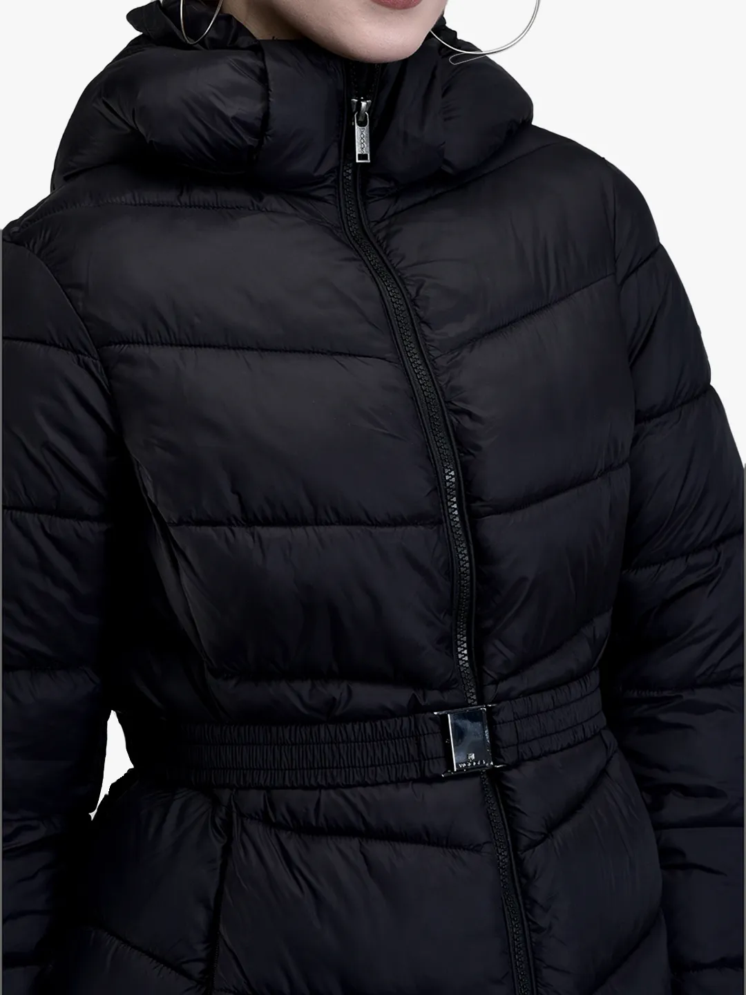 Black Long jacket for ladies with hood - Thumbnail 4
