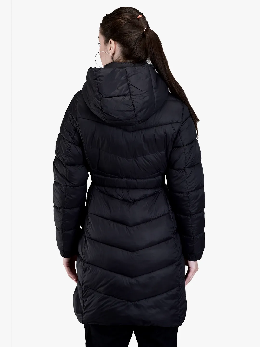 Black Long jacket for ladies with hood - Thumbnail 6