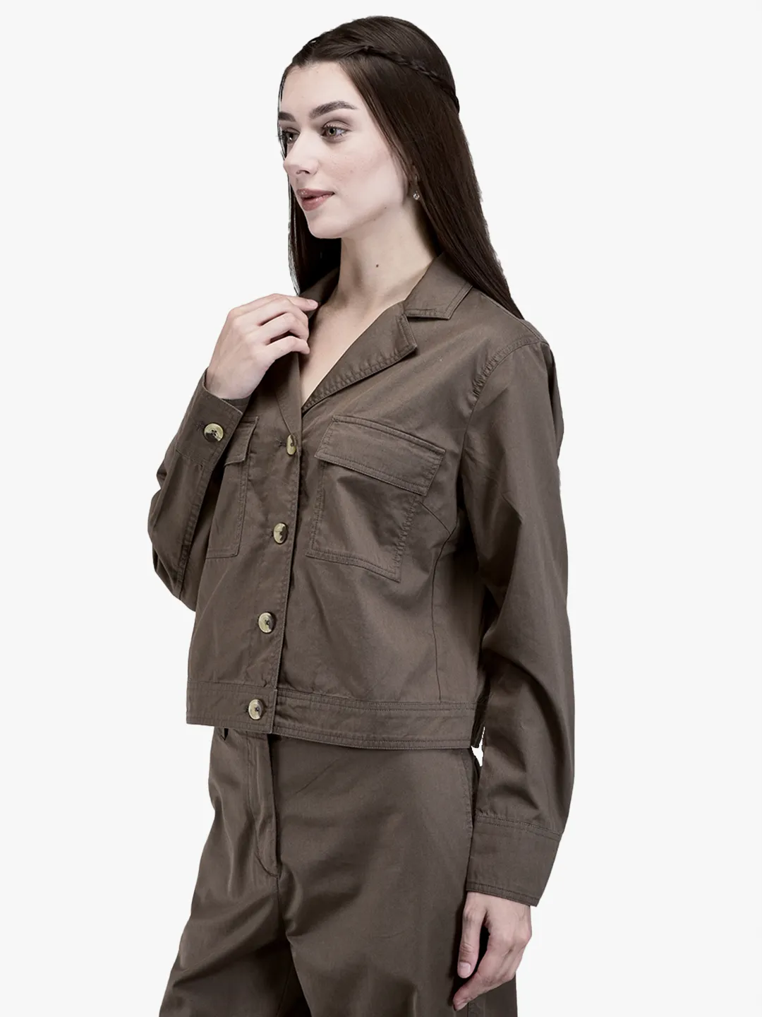 Woods Ladies Beige Cotton Linen Utility Shirt - Thumbnail 2