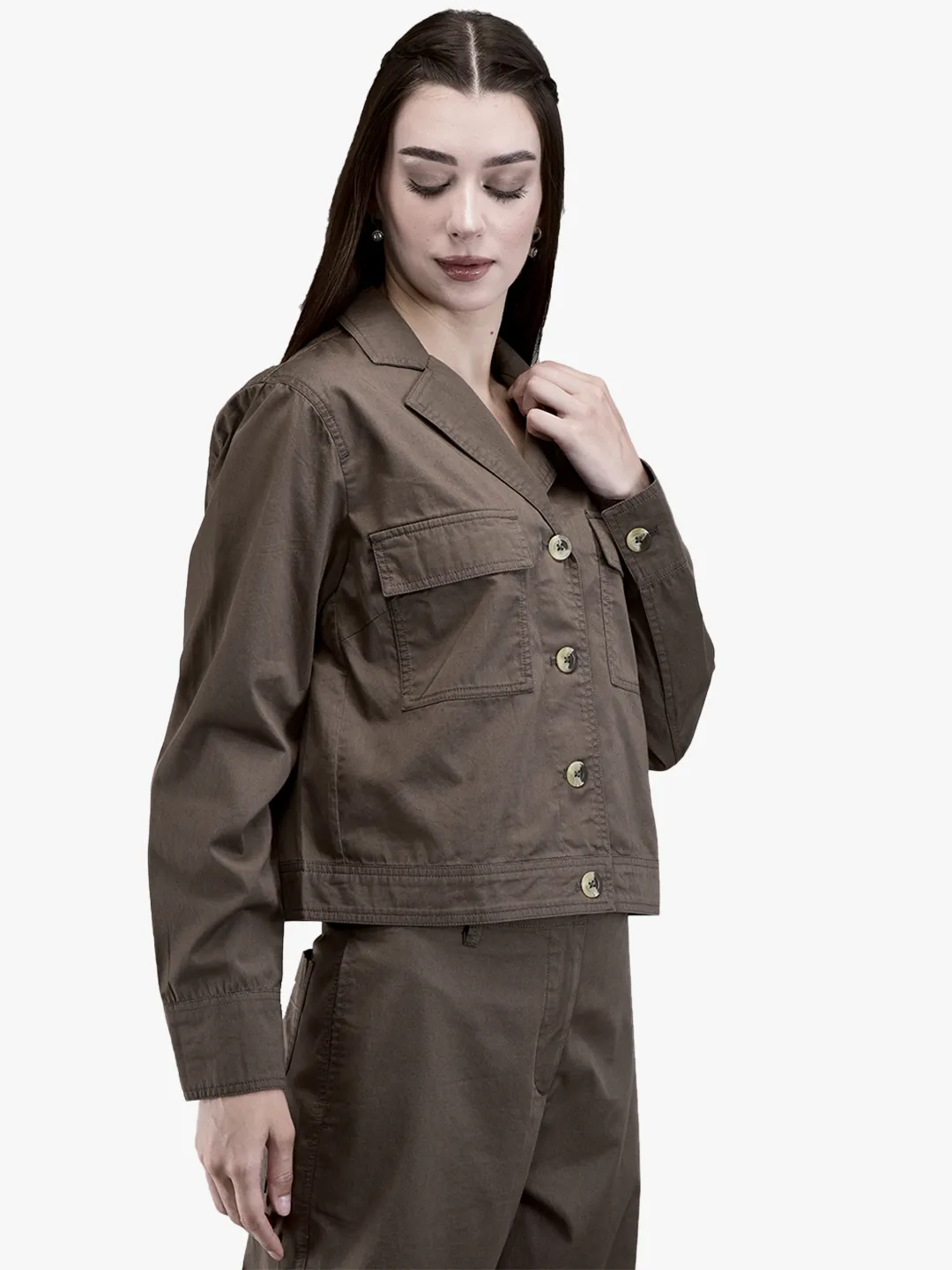 Woods Ladies Beige Cotton Linen Utility Shirt - Thumbnail 3