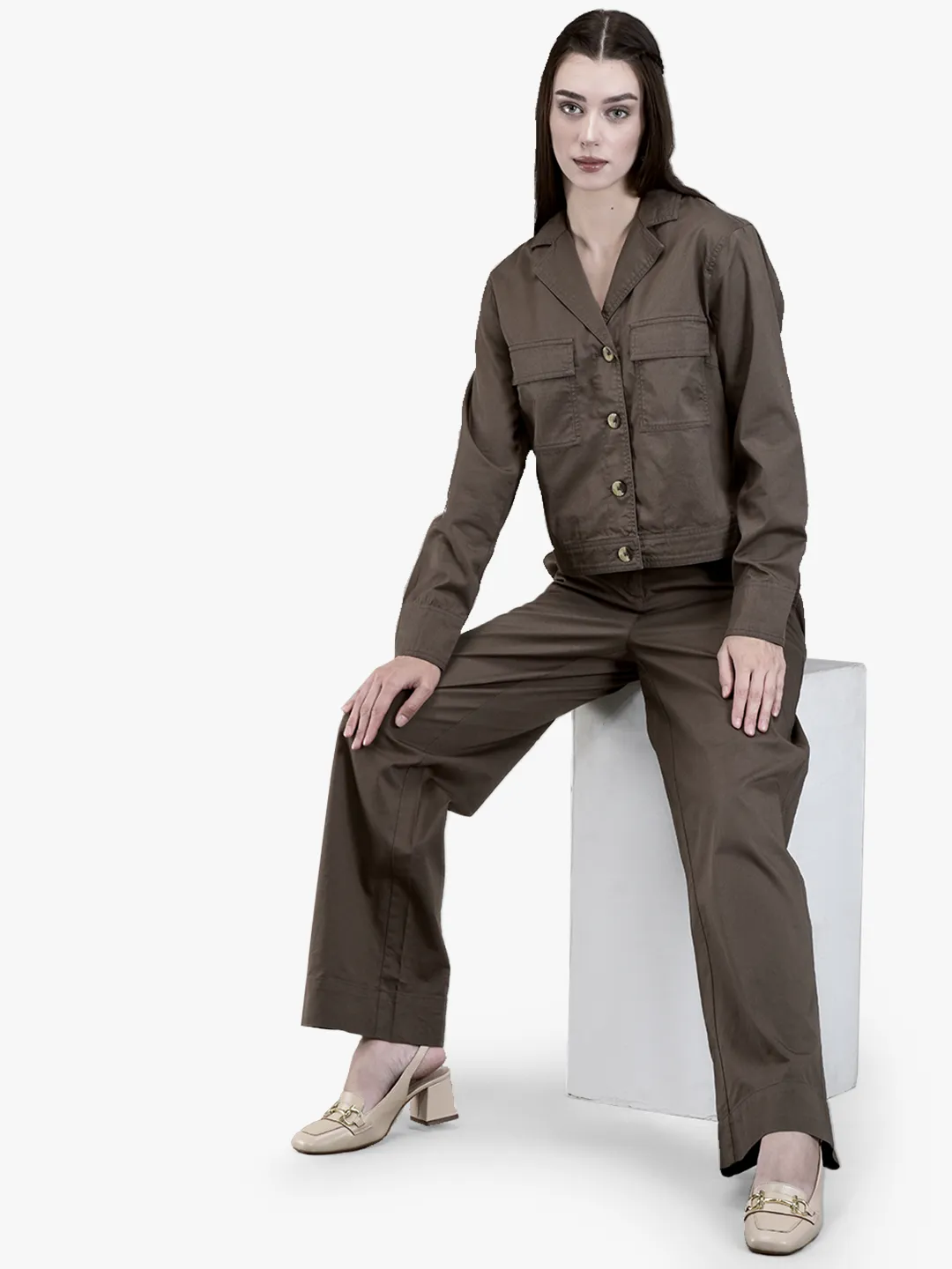 Woods Ladies Beige Cotton Linen Utility Shirt - Thumbnail 7
