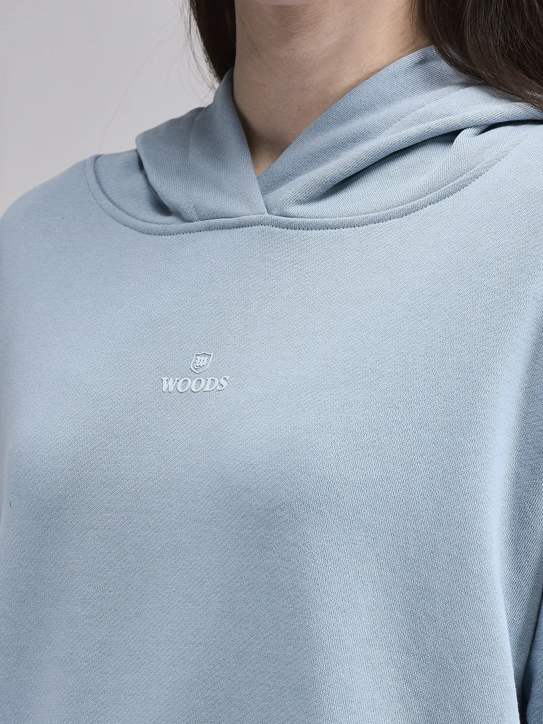 Organic Cotton Blue Hoodie Sweatshirt For Women - Thumbnail 4