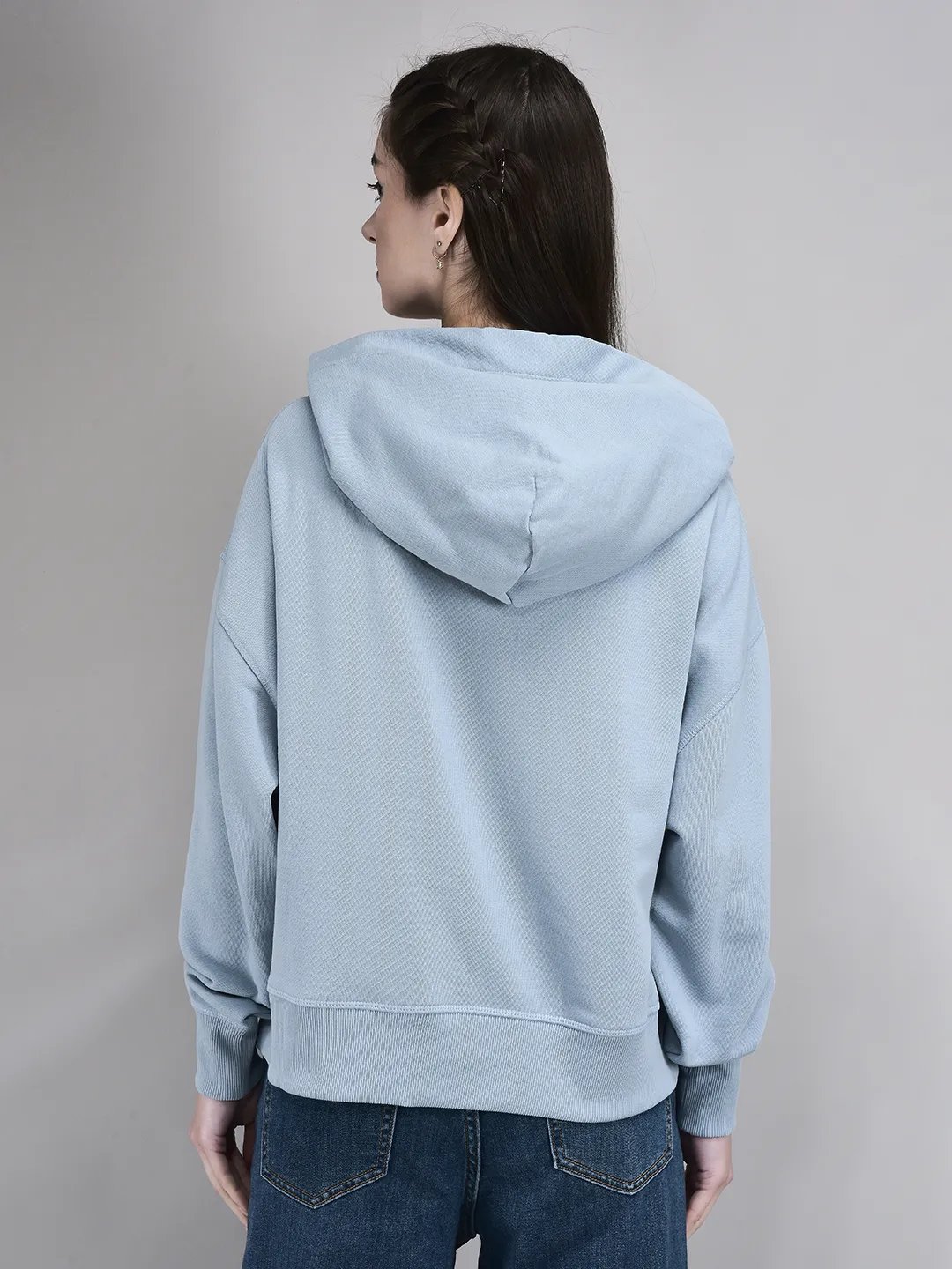 Organic Cotton Blue Hoodie Sweatshirt For Women - Thumbnail 5