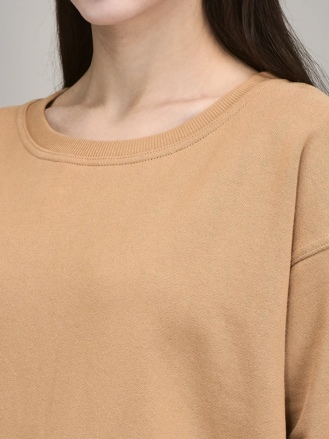 Woodland Matte Finish Beige Cotton Women Sweatshirt  - Thumbnail 4