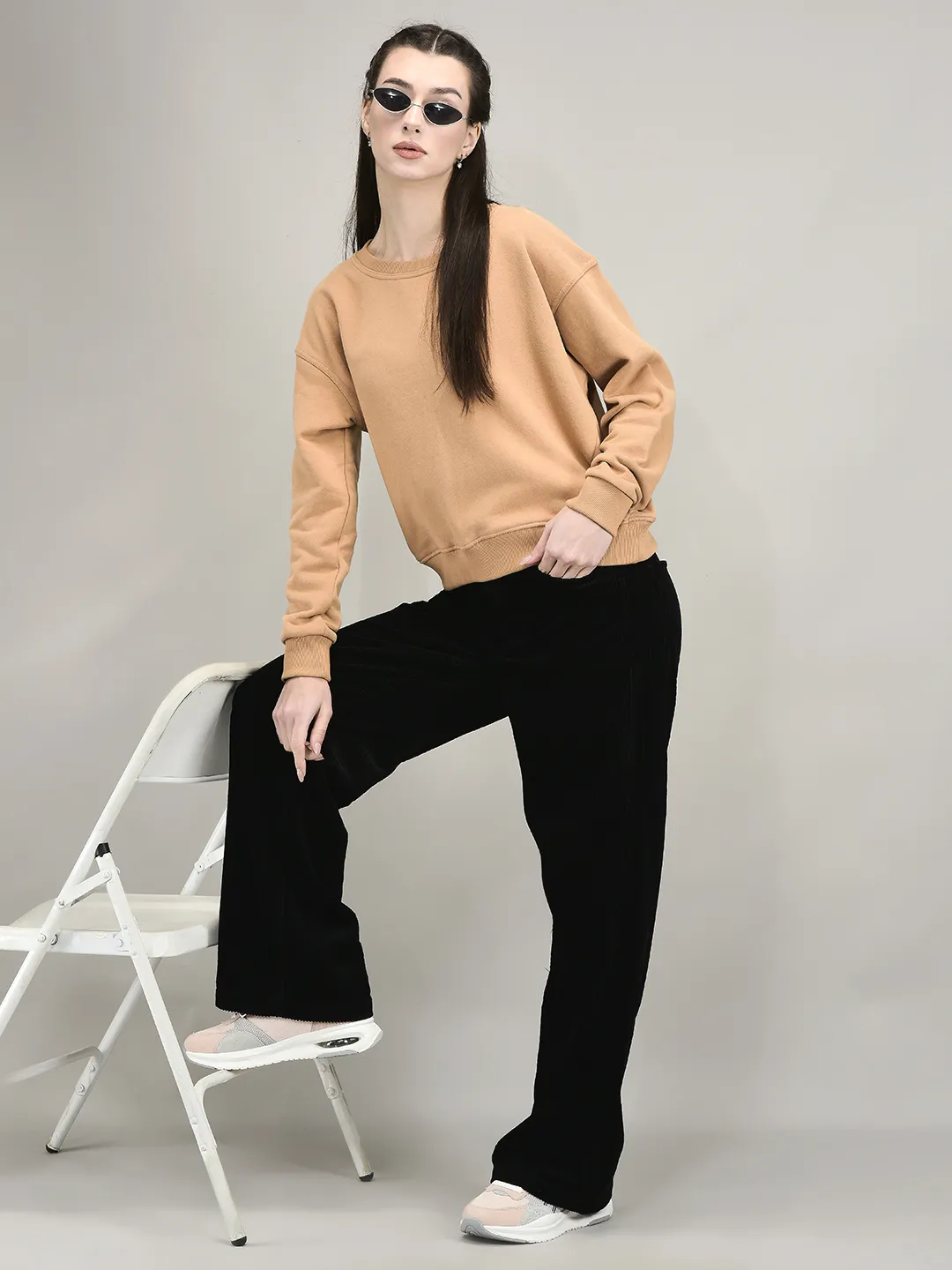 Woodland Matte Finish Beige Cotton Women Sweatshirt  - Thumbnail 6