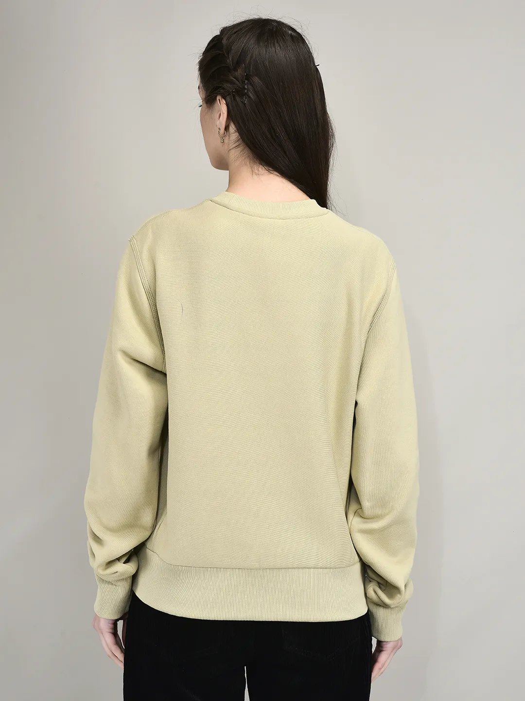 Beige Round Neck Sweatshirt For Women - Thumbnail 5