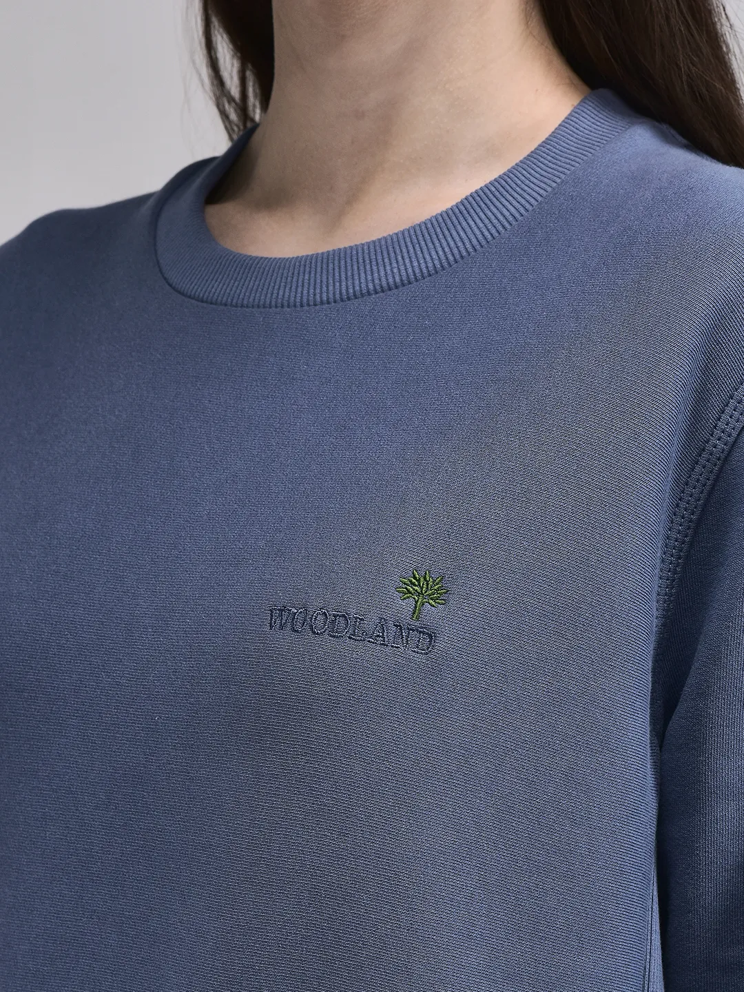 Blue Round Neck Sweatshirt For Women - Thumbnail 4