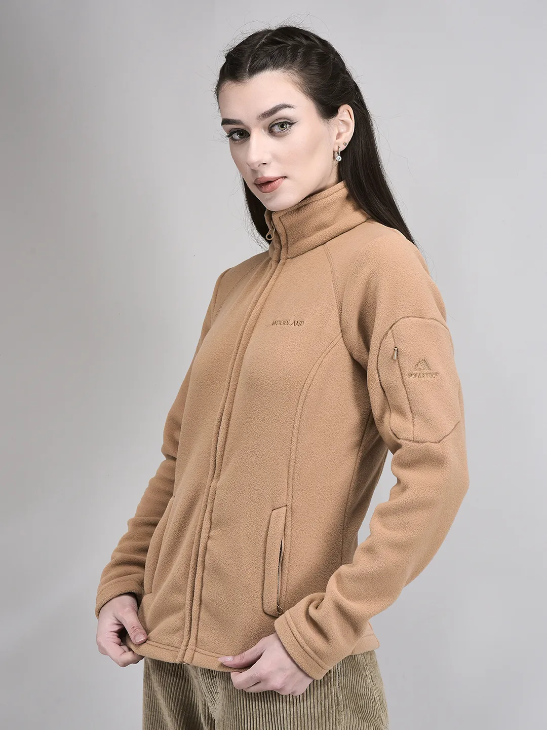 Woodland Caramel Cozy Fleece Women Zipper Jacket  - Thumbnail 2