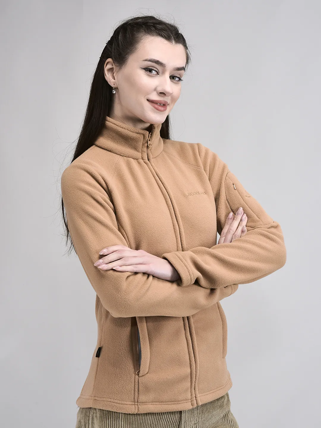 Woodland Caramel Cozy Fleece Women Zipper Jacket  - Thumbnail 3