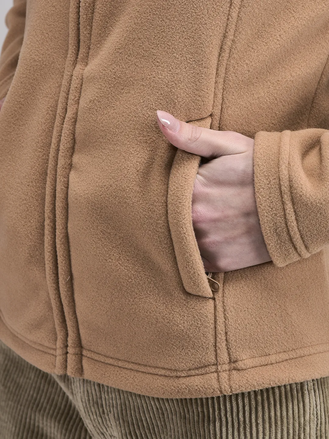 Woodland Caramel Cozy Fleece Women Zipper Jacket  - Thumbnail 6