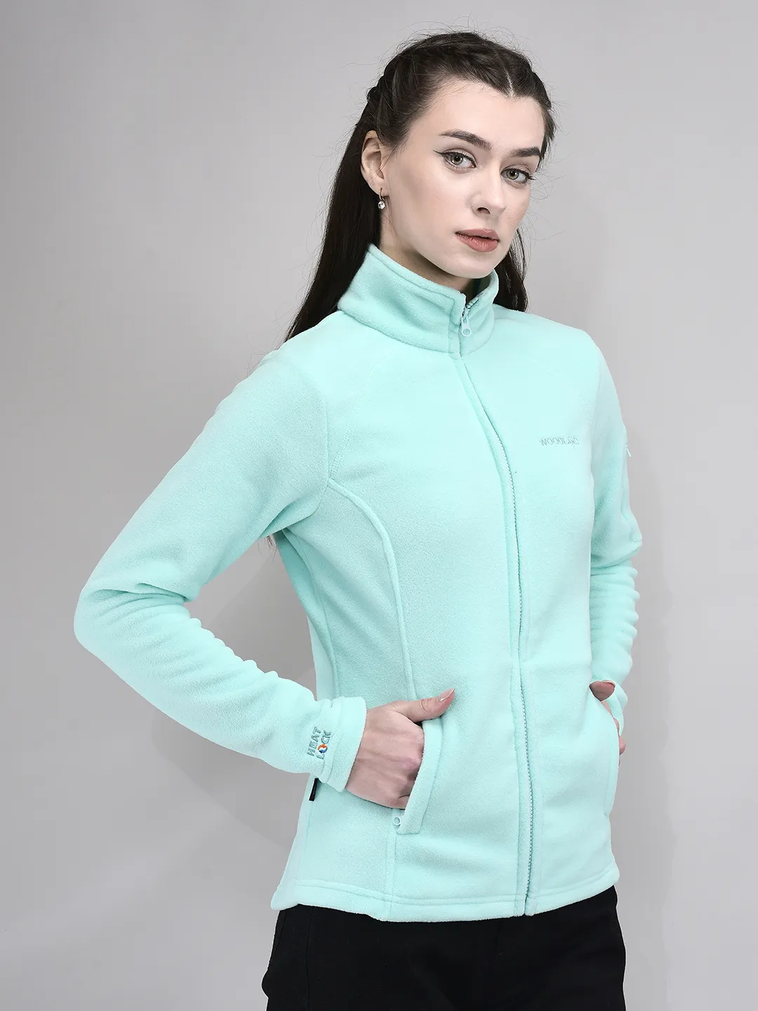 Woodland Teal Cozy Fleece Women Zipper Jacket  - Thumbnail 3