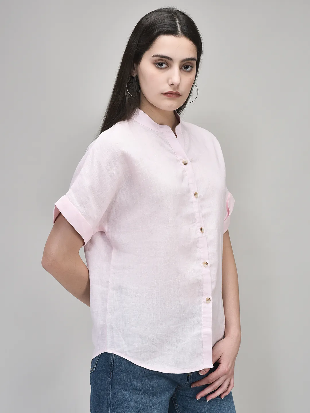 Peach Ladies Linen Top - Thumbnail 3