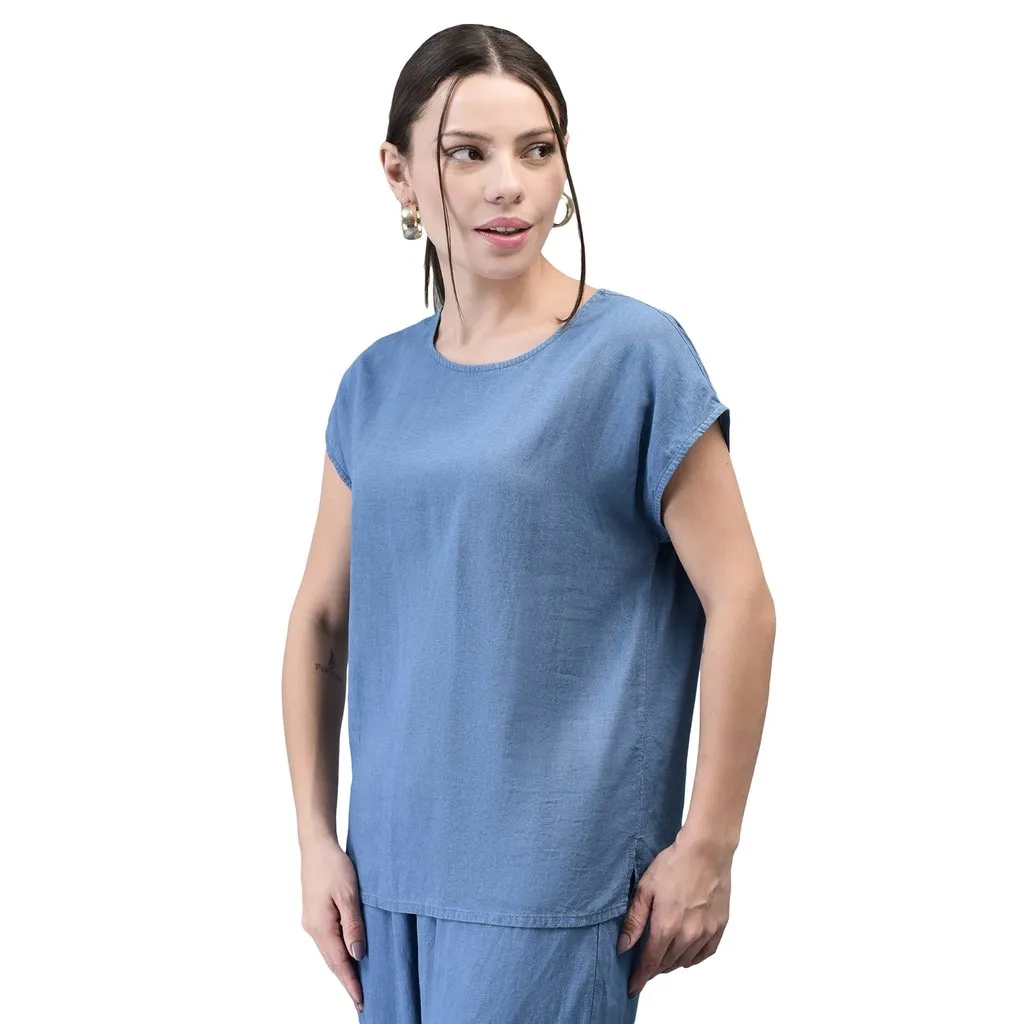 Woods Blue Everyday Casual Tee For Women - Thumbnail 2