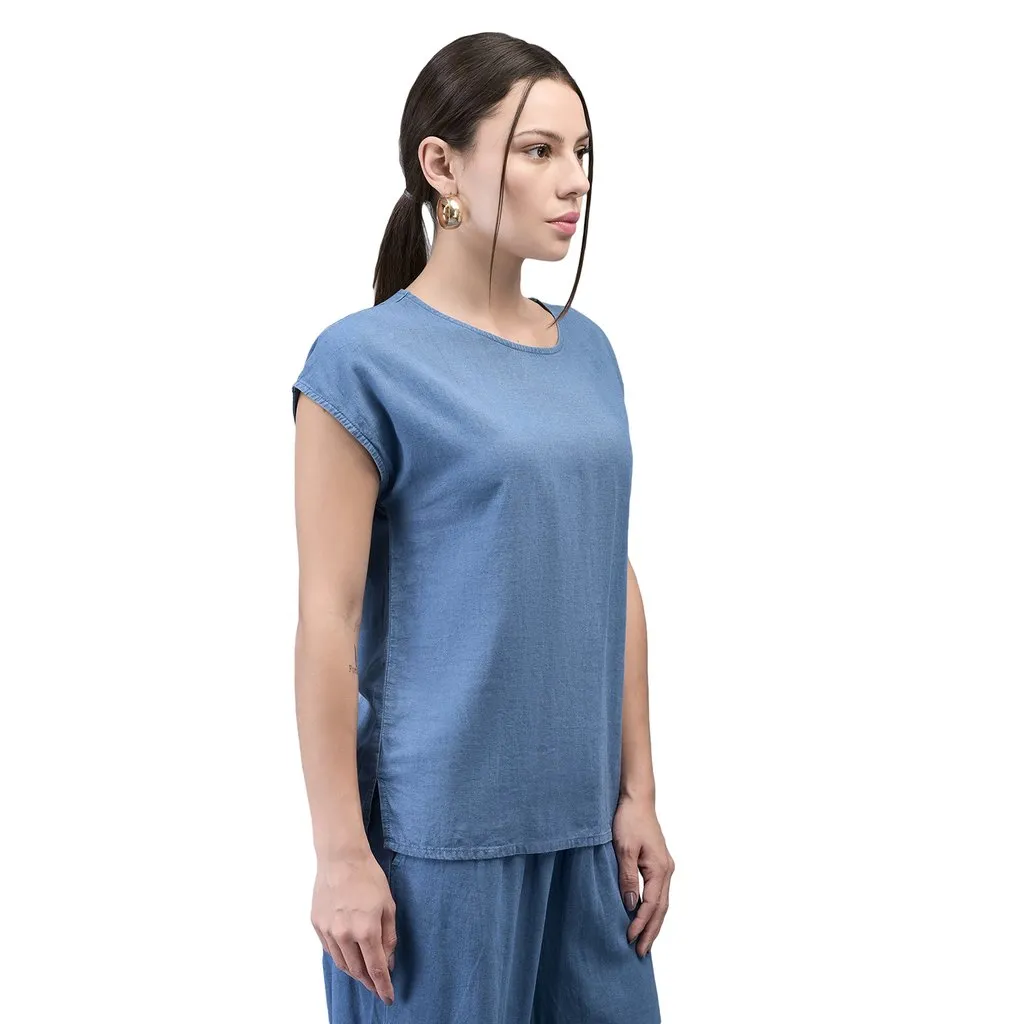 Woods Blue Everyday Casual Tee For Women - Thumbnail 3