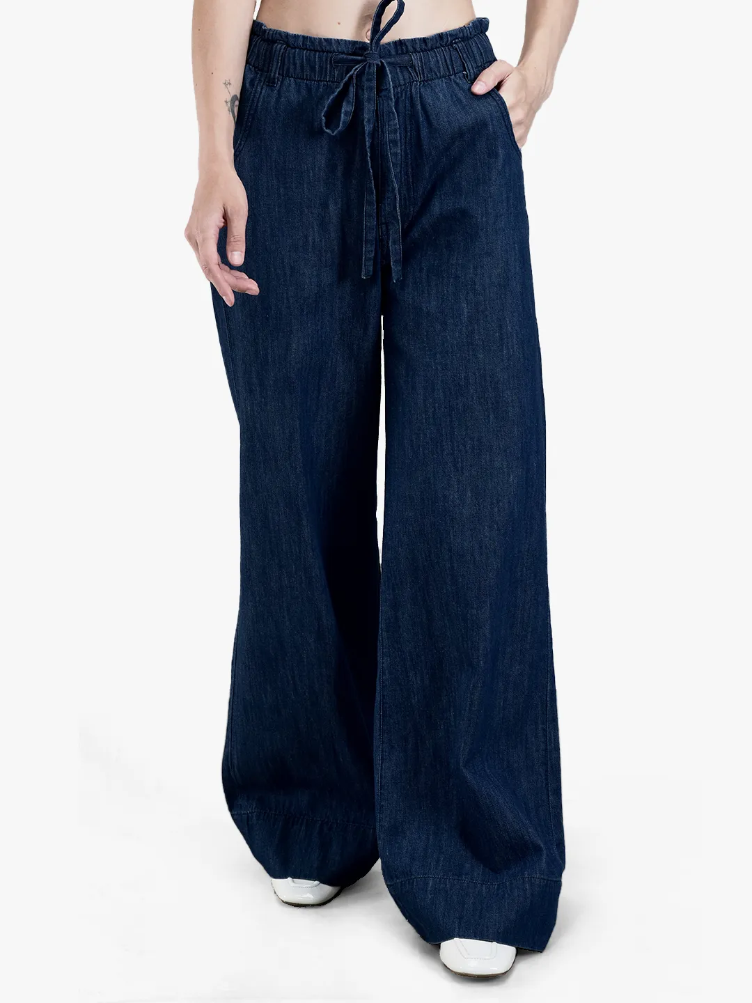 Woodland Ladies Denim Blue Cotton Linen Culottes
