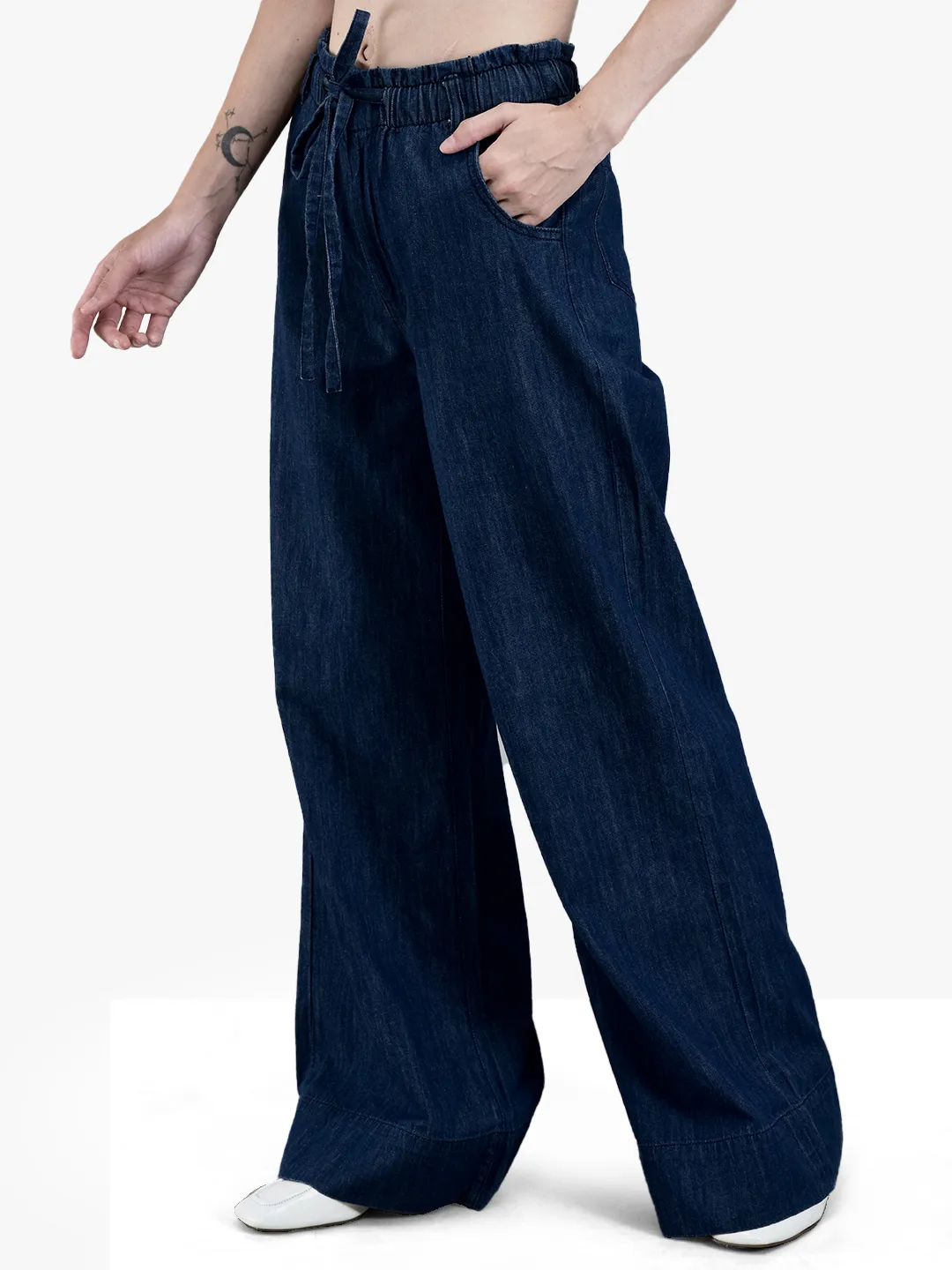 Woodland Ladies Denim Blue Cotton Linen Culottes 2