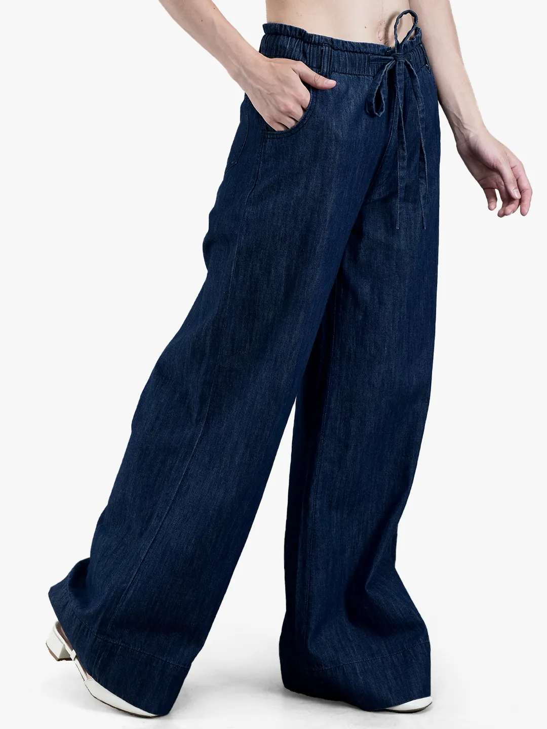 Woodland Ladies Denim Blue Cotton Linen Culottes 3