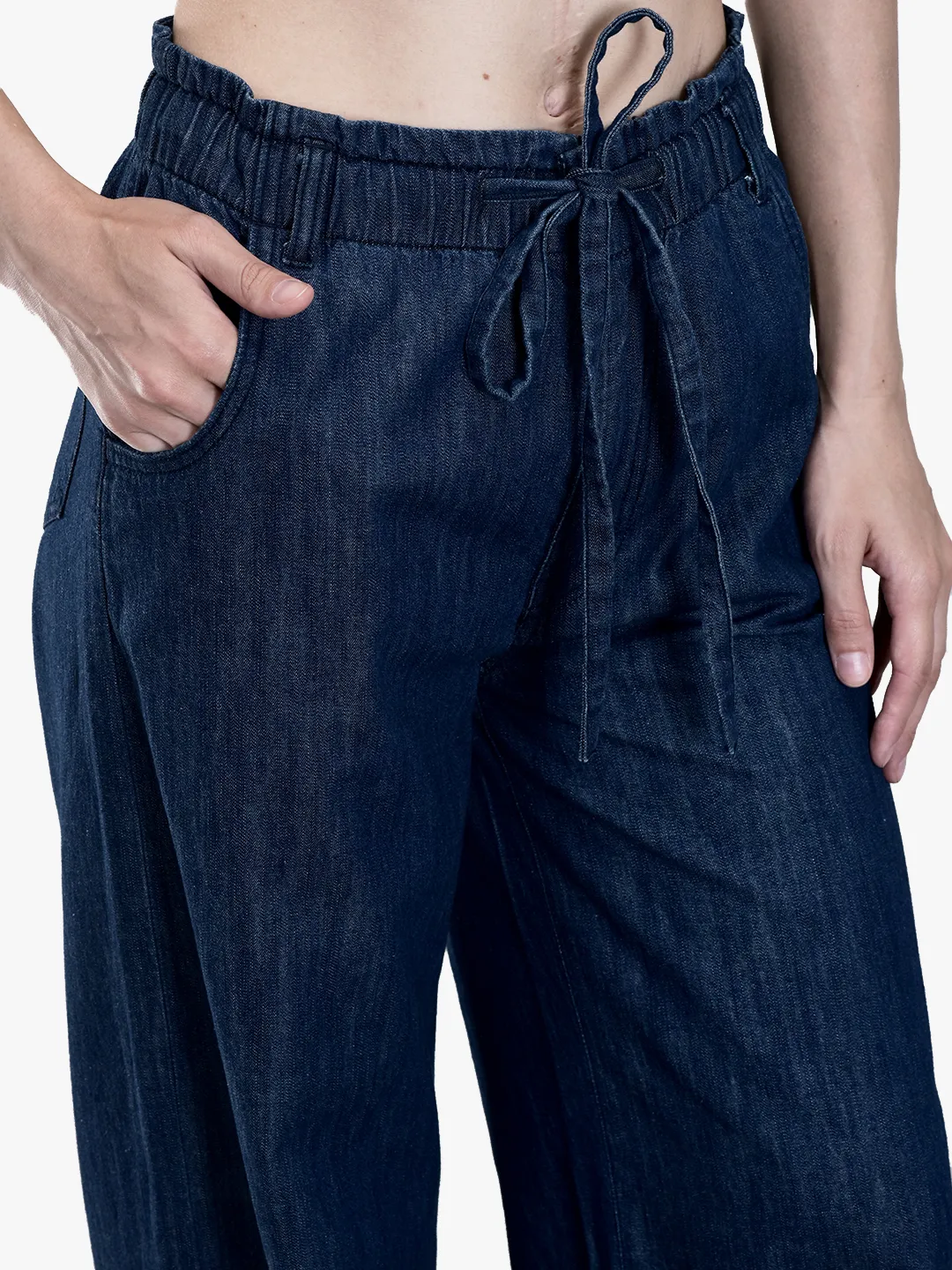 Woodland Ladies Denim Blue Cotton Linen Culottes 4
