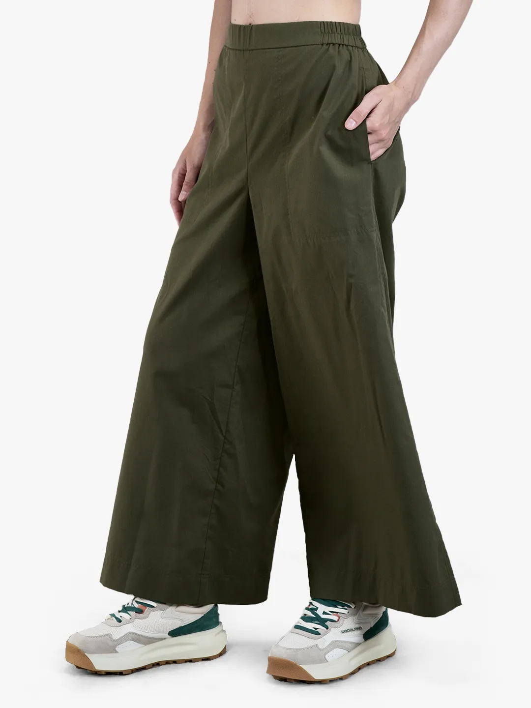Woods Ladies Olive Lyocell Linen Wide-Leg Culottes 2