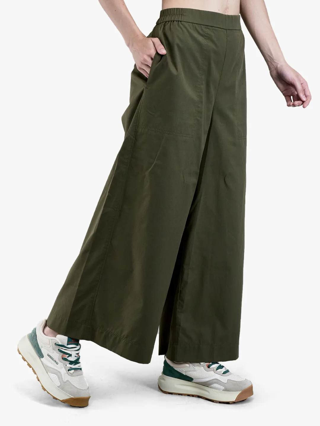 Woods Ladies Olive Lyocell Linen Wide-Leg Culottes 3