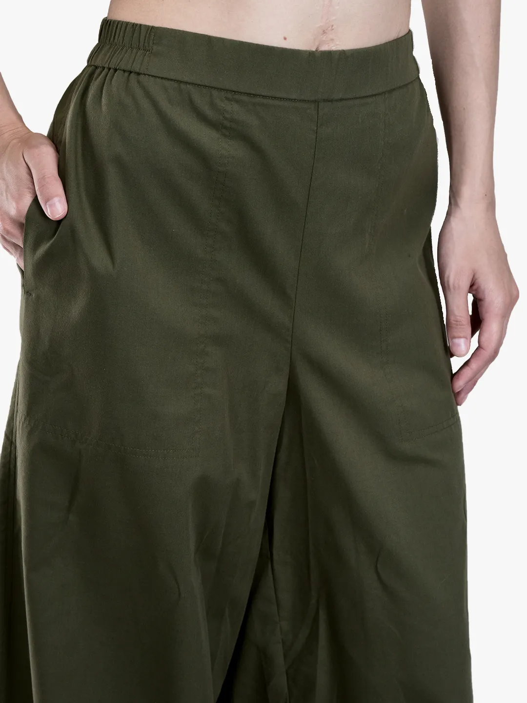 Woods Ladies Olive Lyocell Linen Wide-Leg Culottes 4