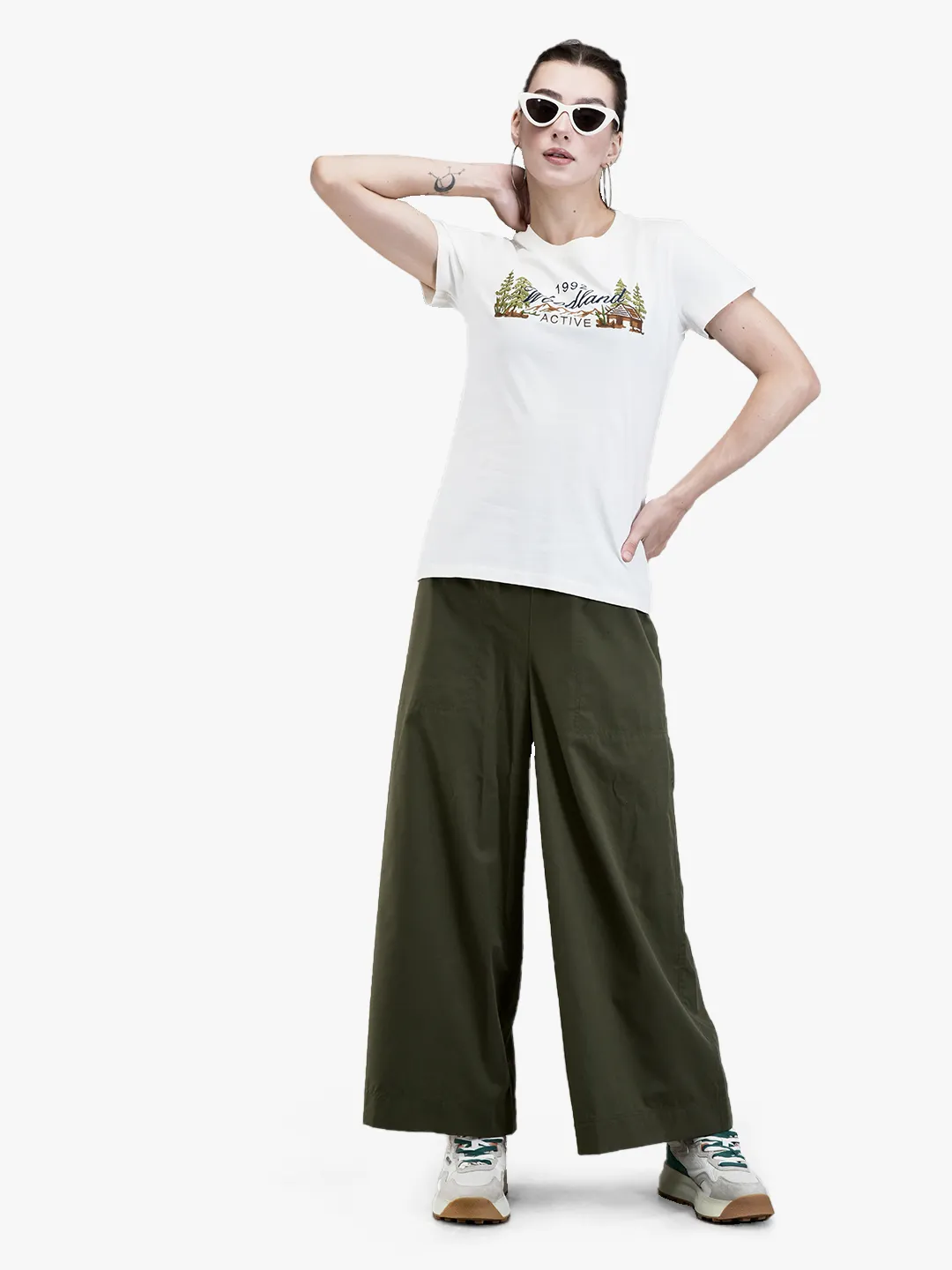 Woods Ladies Olive Lyocell Linen Wide-Leg Culottes 7