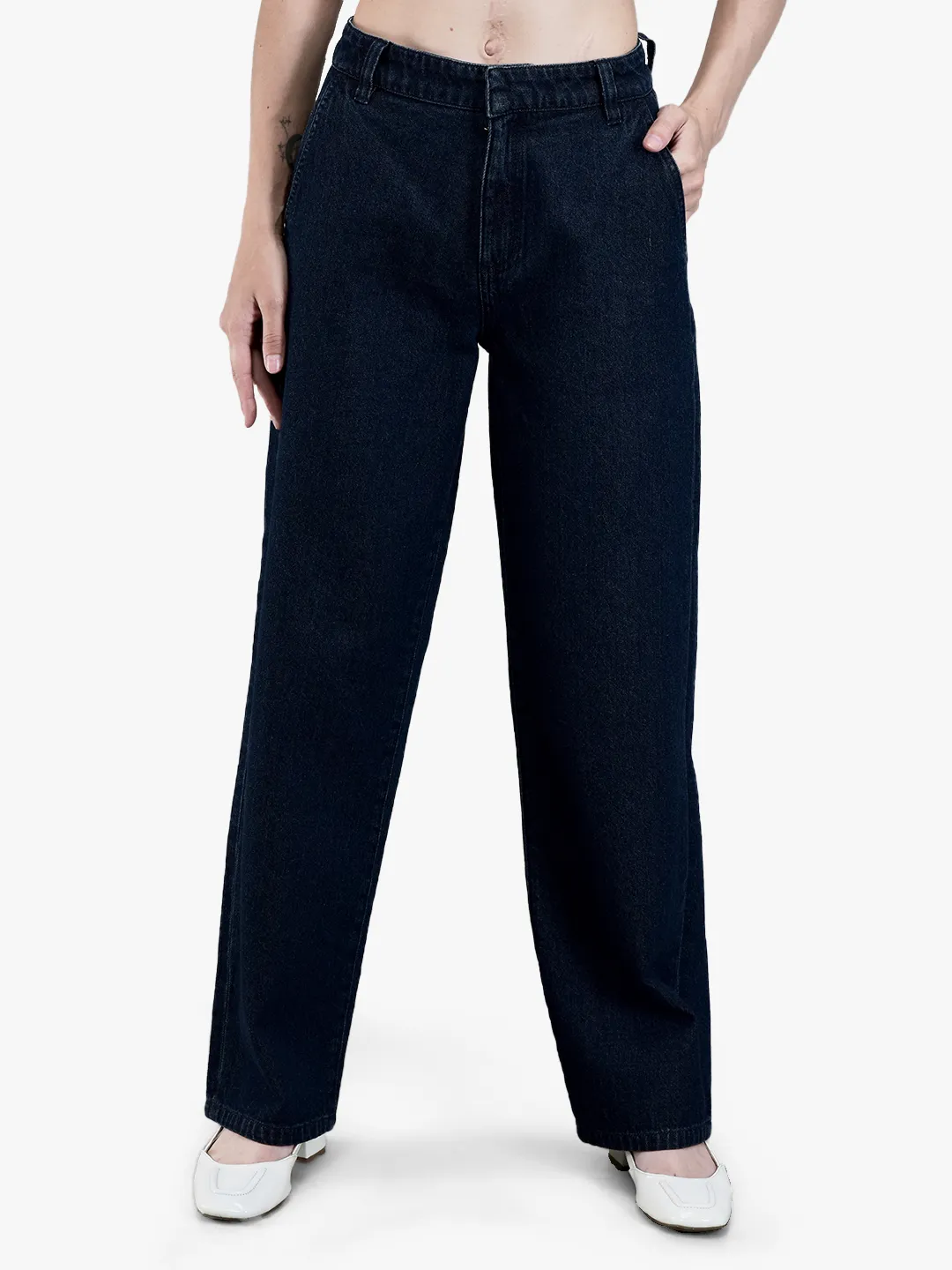 Woodland Ladies Blue Cotton Straight Wide-Leg Culottes