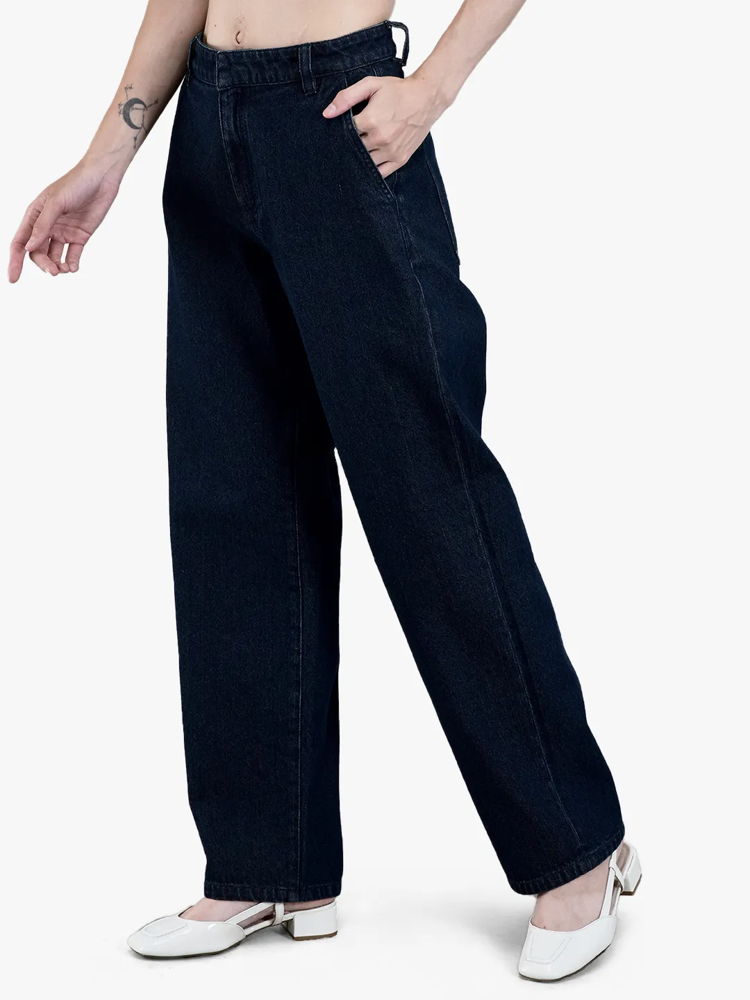 Woodland Ladies Blue Cotton Straight Wide-Leg Culottes 2