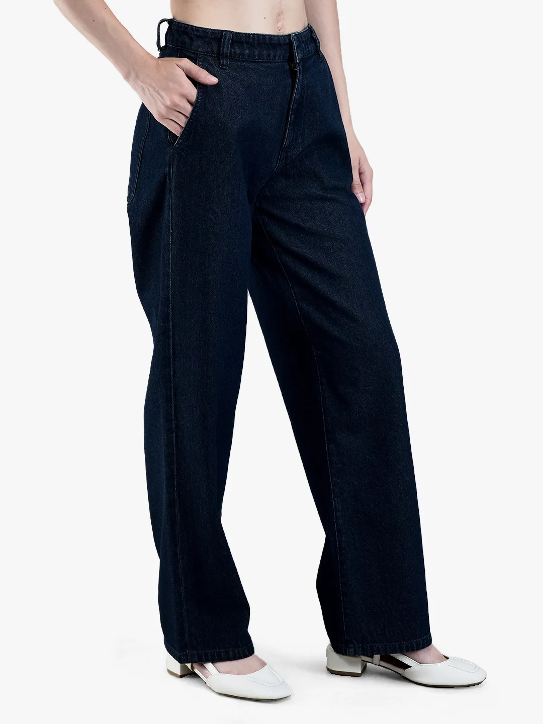 Woodland Ladies Blue Cotton Straight Wide-Leg Culottes 3