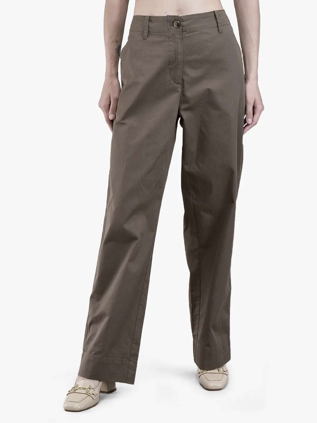 Woodland Ladies Beige Cotton Linen Relaxed Wide-Leg Trousers