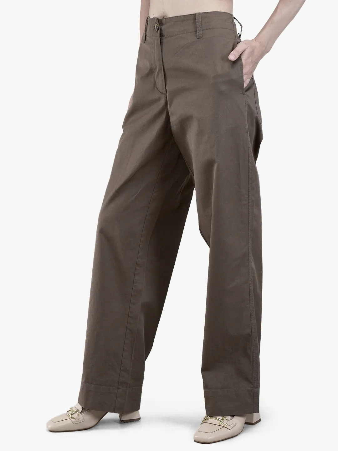 Woodland Ladies Beige Cotton Linen Relaxed Wide-Leg Trousers 2