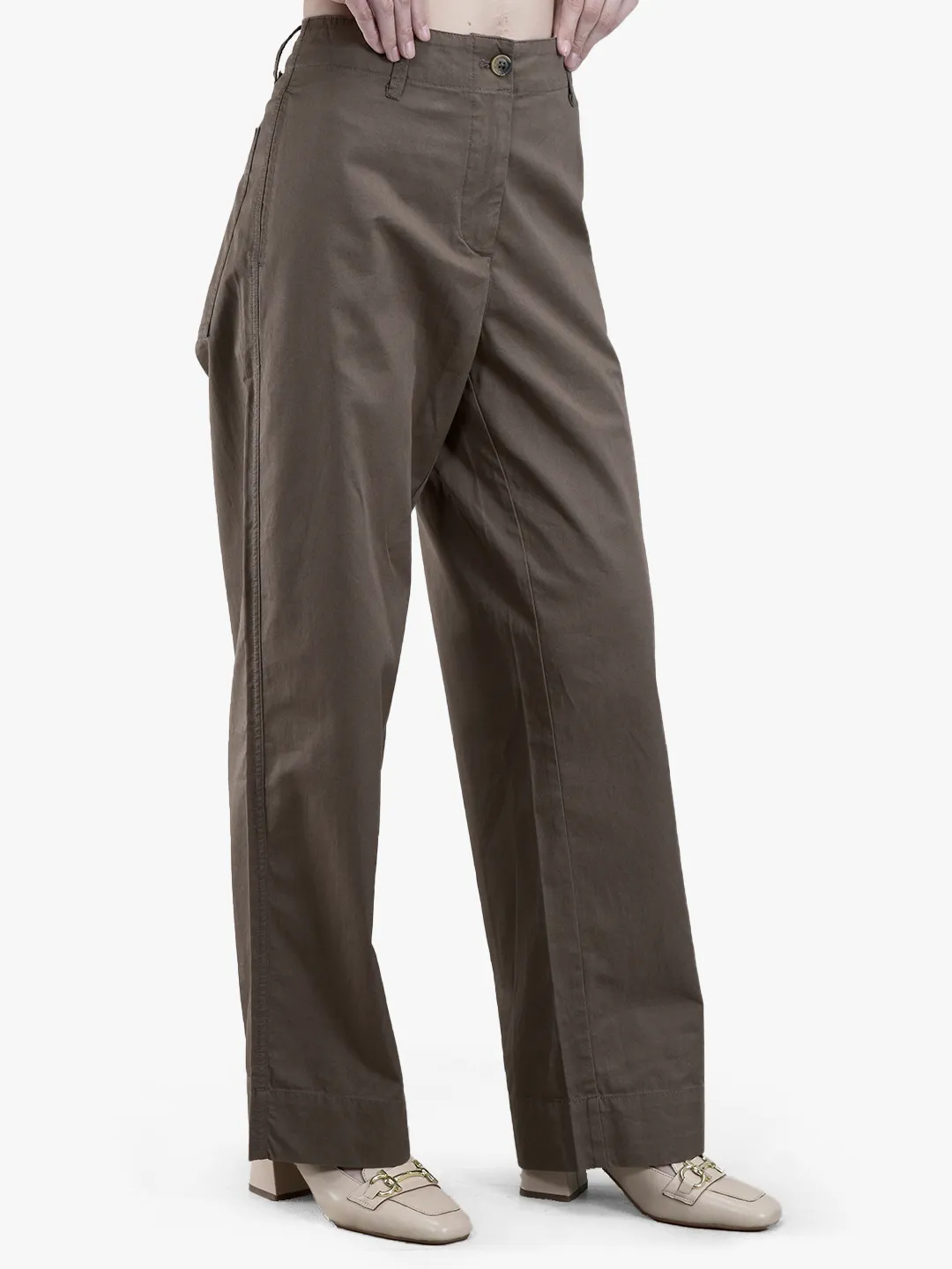 Woodland Ladies Beige Cotton Linen Relaxed Wide-Leg Trousers 3