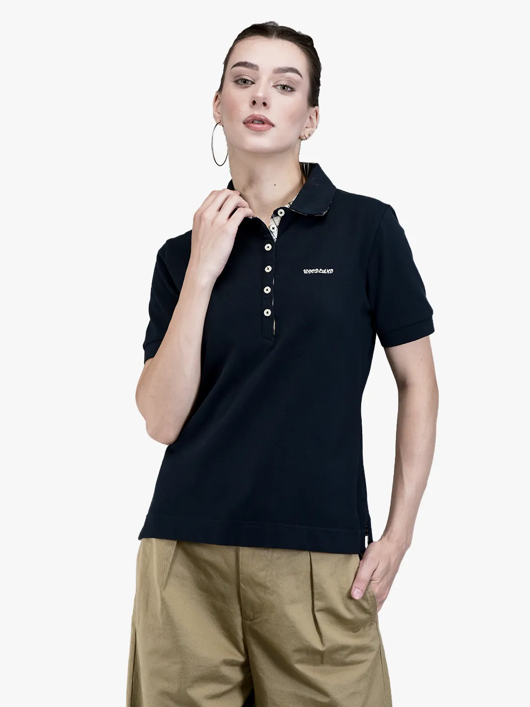 Ladies Navy Cotton Spandex Polo T-Shirt