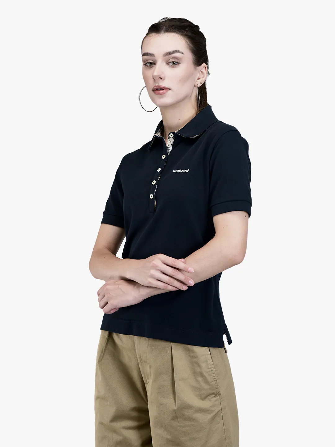 Ladies Navy Cotton Spandex Polo T-Shirt 2