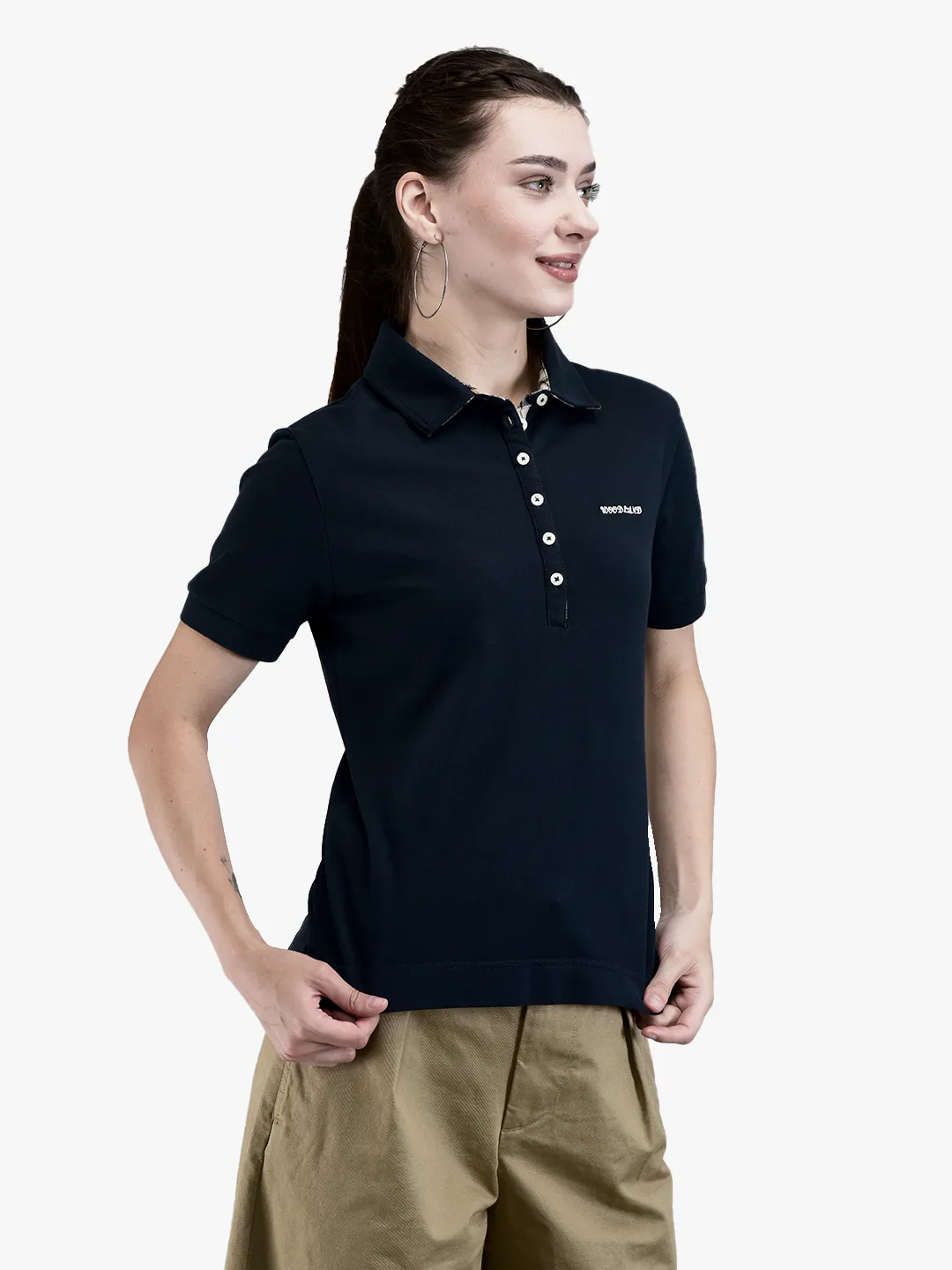 Ladies Navy Cotton Spandex Polo T-Shirt 3