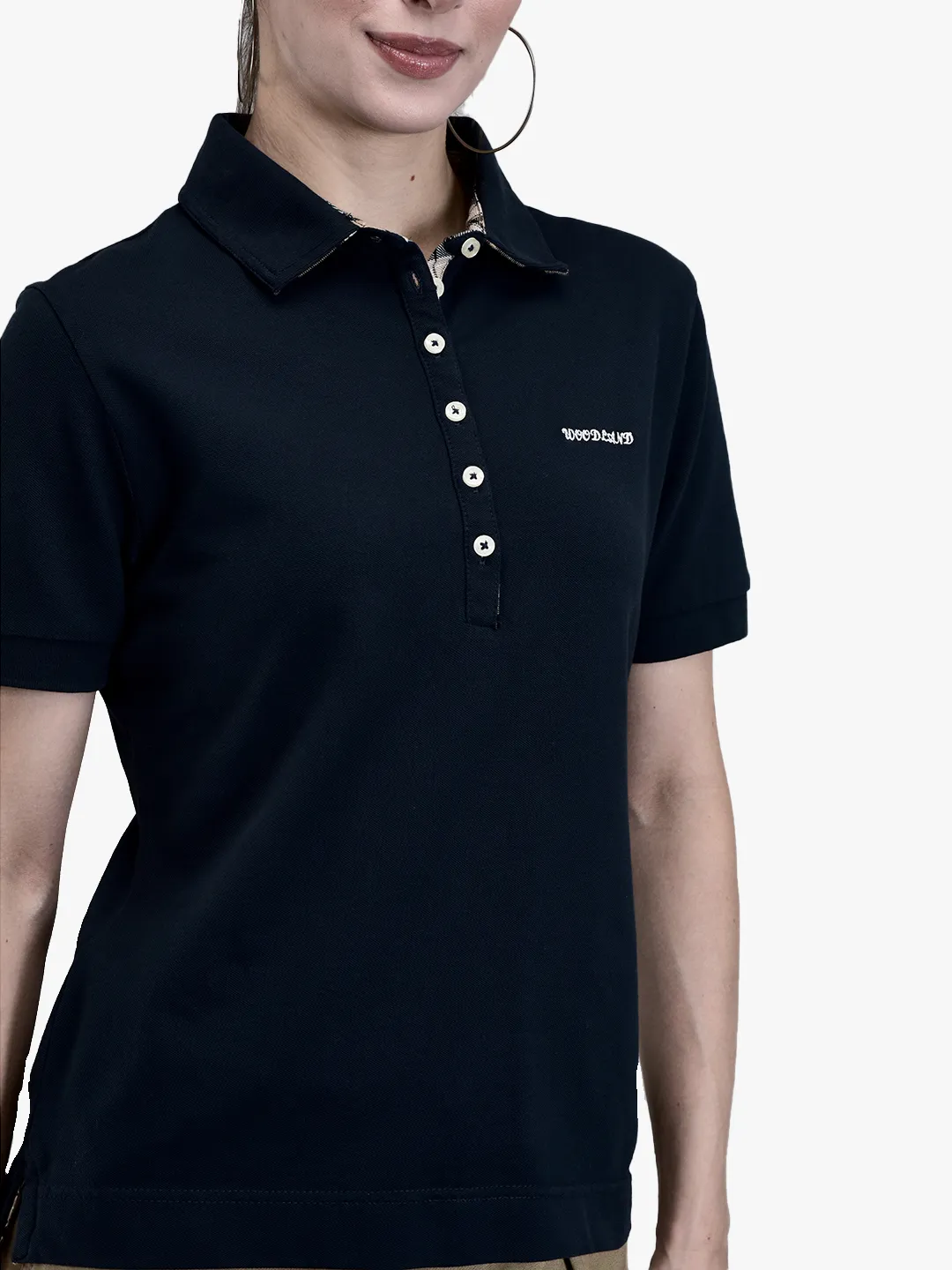Ladies Navy Cotton Spandex Polo T-Shirt 4