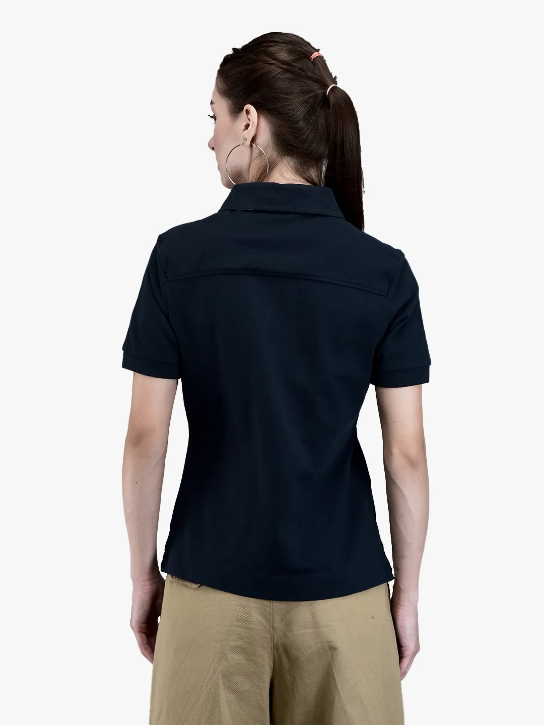 Ladies Navy Cotton Spandex Polo T-Shirt 6
