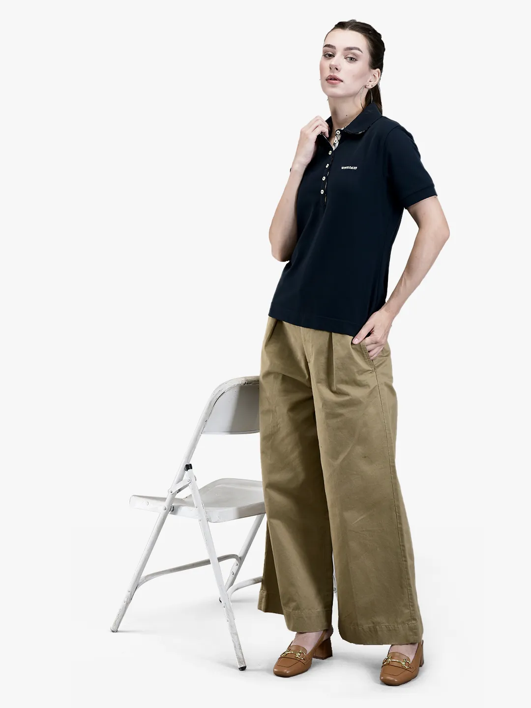 Ladies Navy Cotton Spandex Polo T-Shirt 7