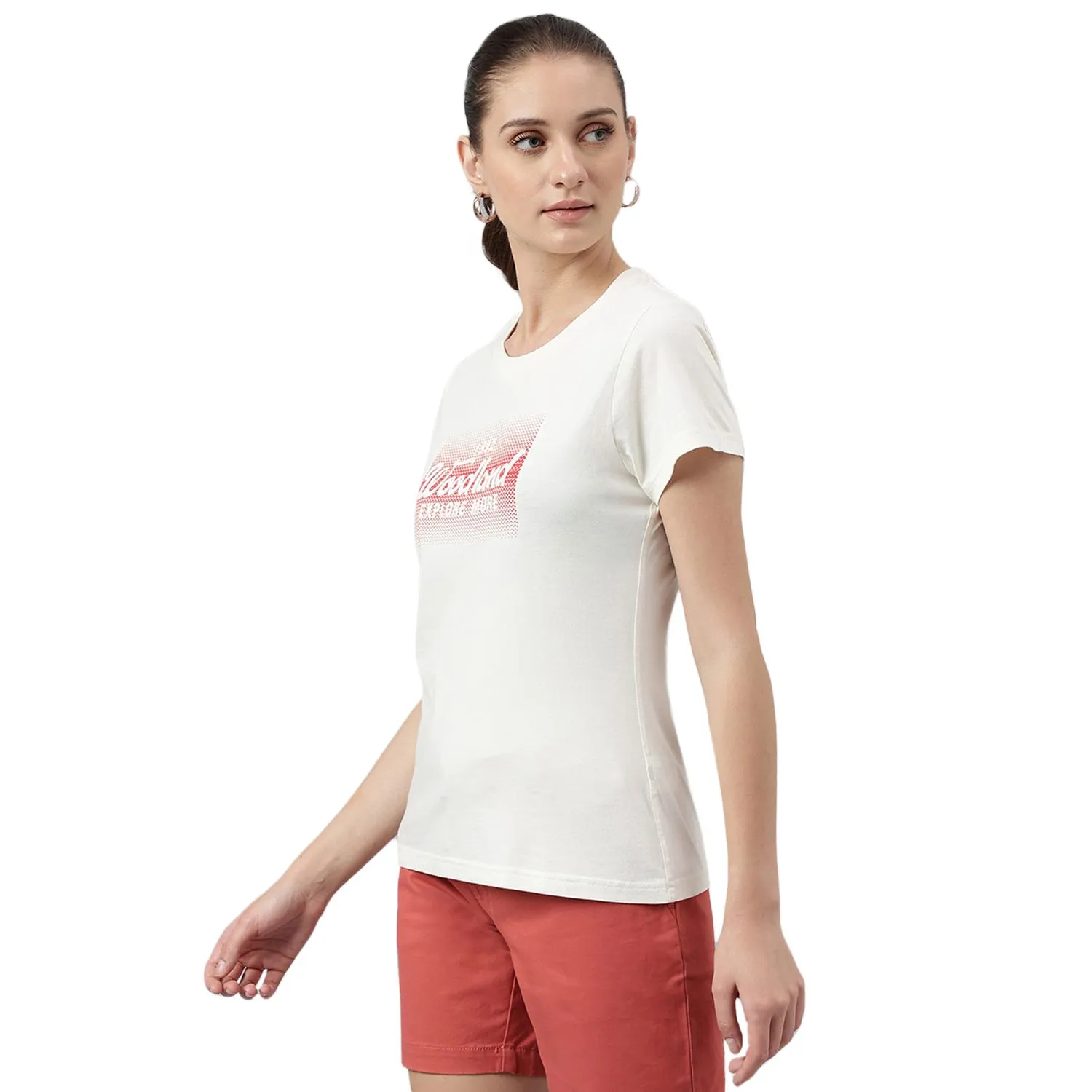 Ivory round neck t-shirt for women - Thumbnail 3