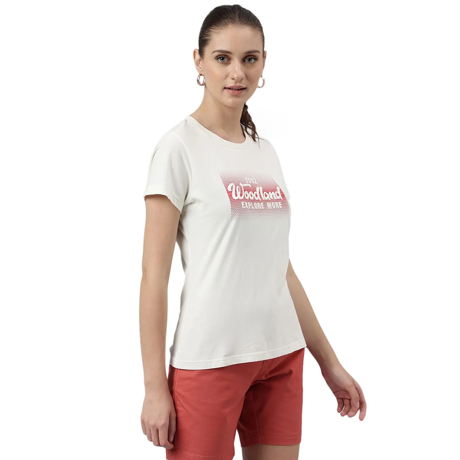 Ivory round neck t-shirt for women - Thumbnail 4