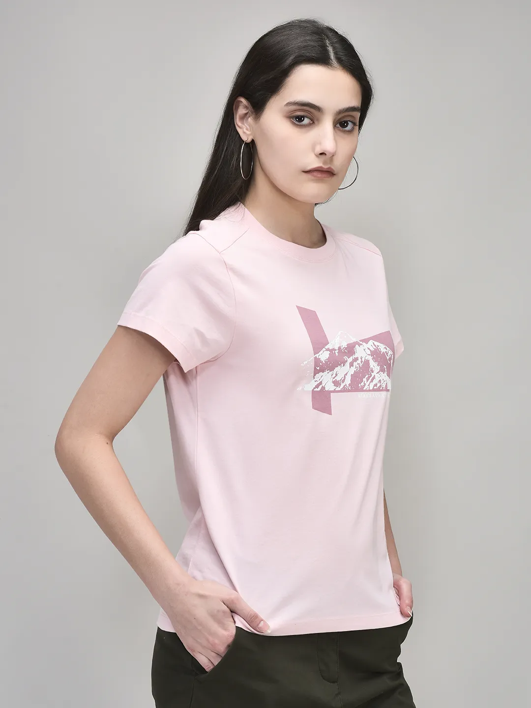Pink Cotton Mountain Graphic Ladies Tshirt - Thumbnail 3