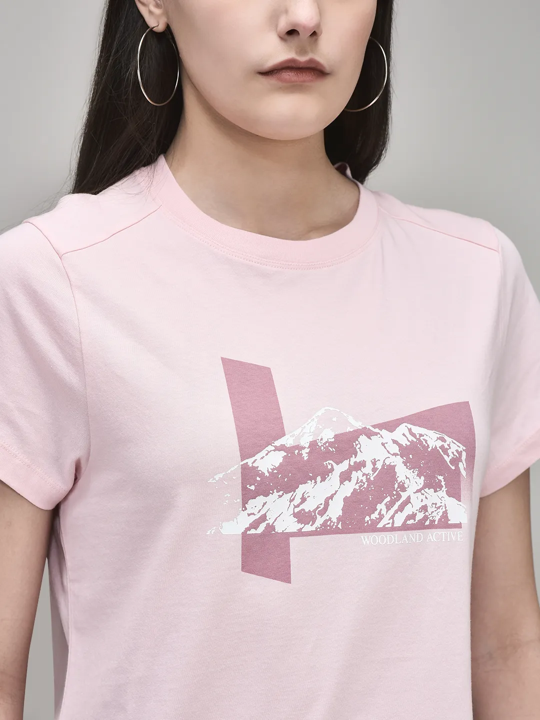 Pink Cotton Mountain Graphic Ladies Tshirt - Thumbnail 4