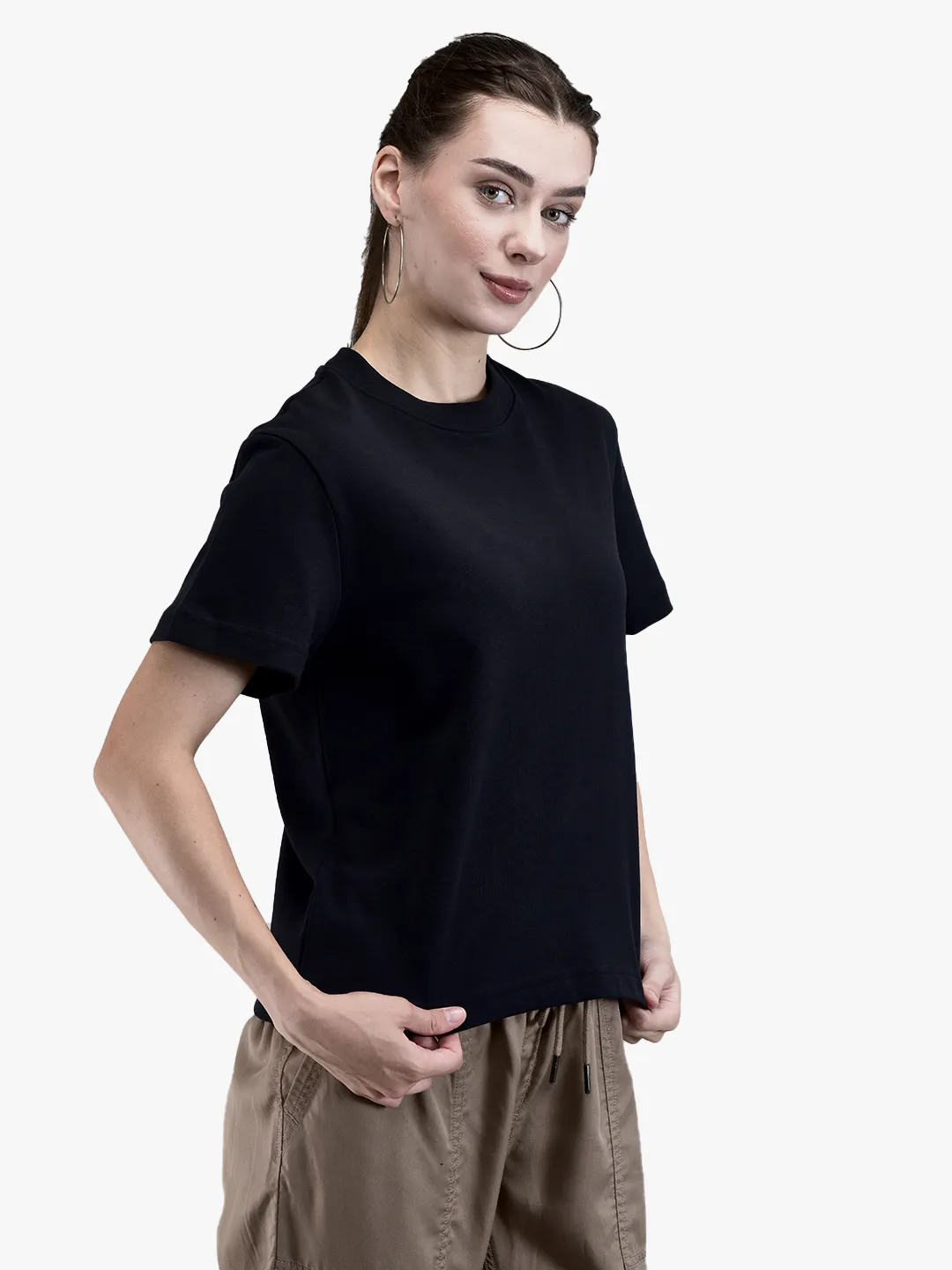 Ladies Black Classic Round Neck Knit T-Shirt 3