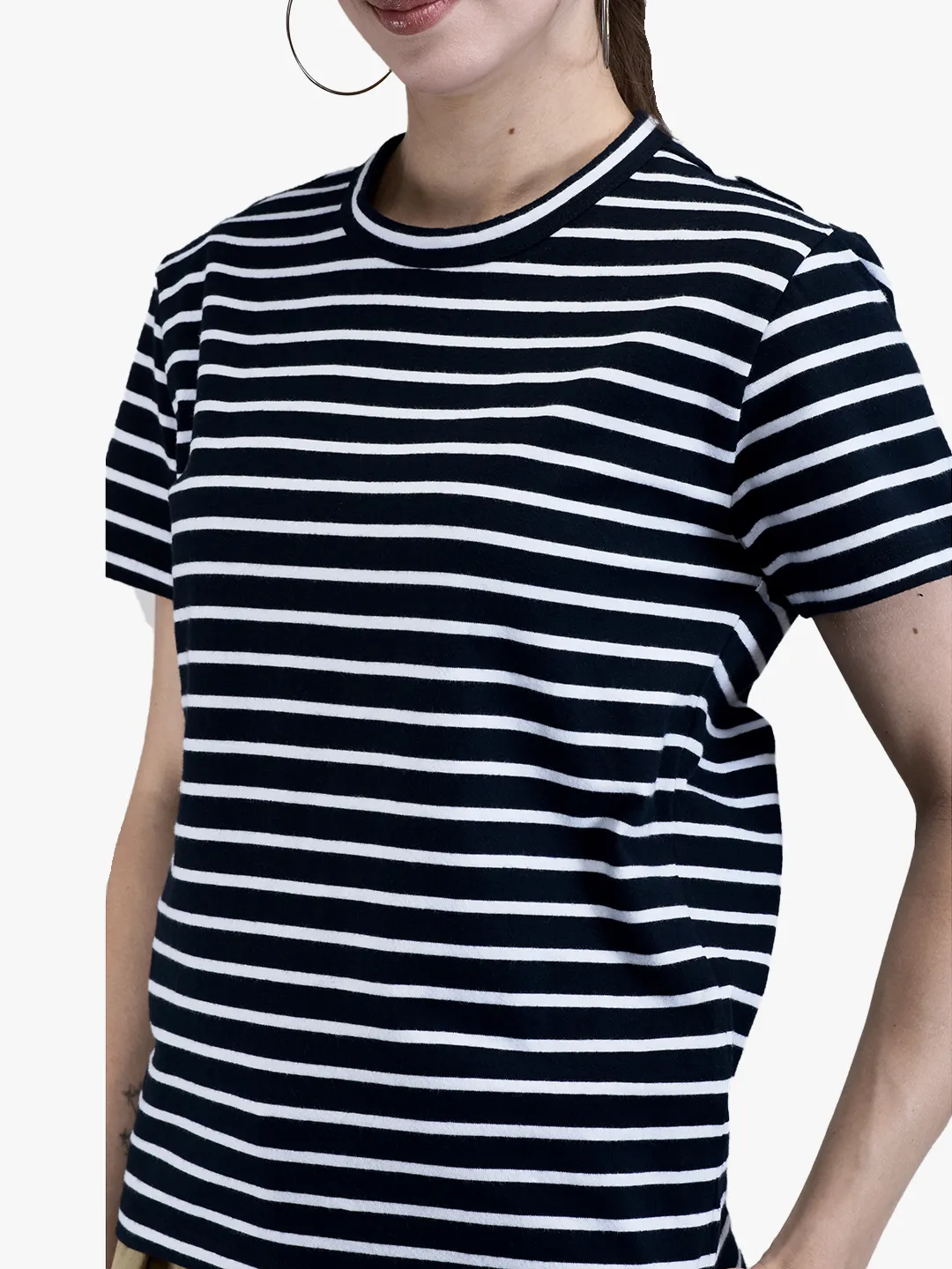 Woodland Ladies Navy /White Striped Crew Neck Cotton T-Shirt 4