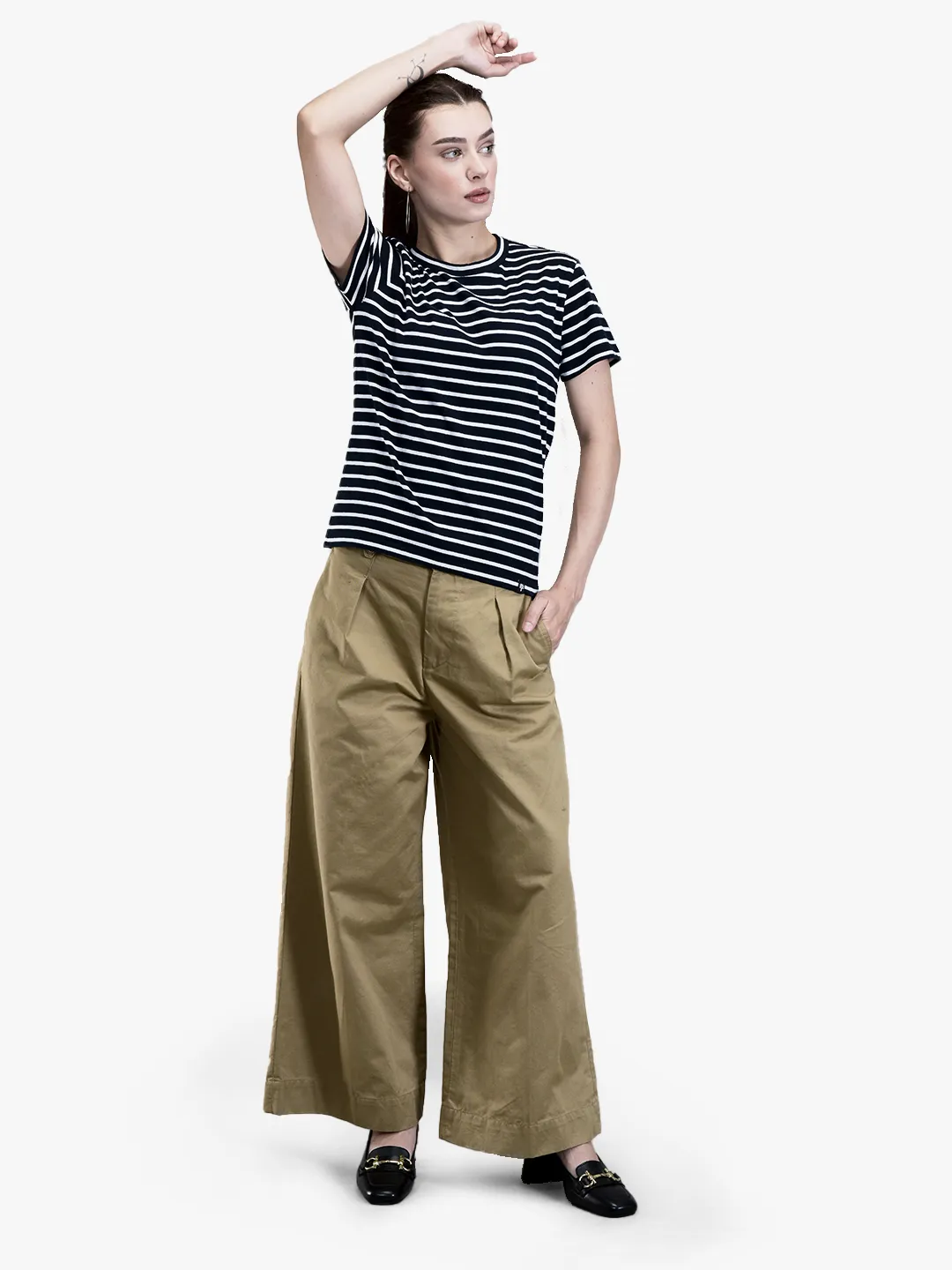 Woodland Ladies Navy /White Striped Crew Neck Cotton T-Shirt 7