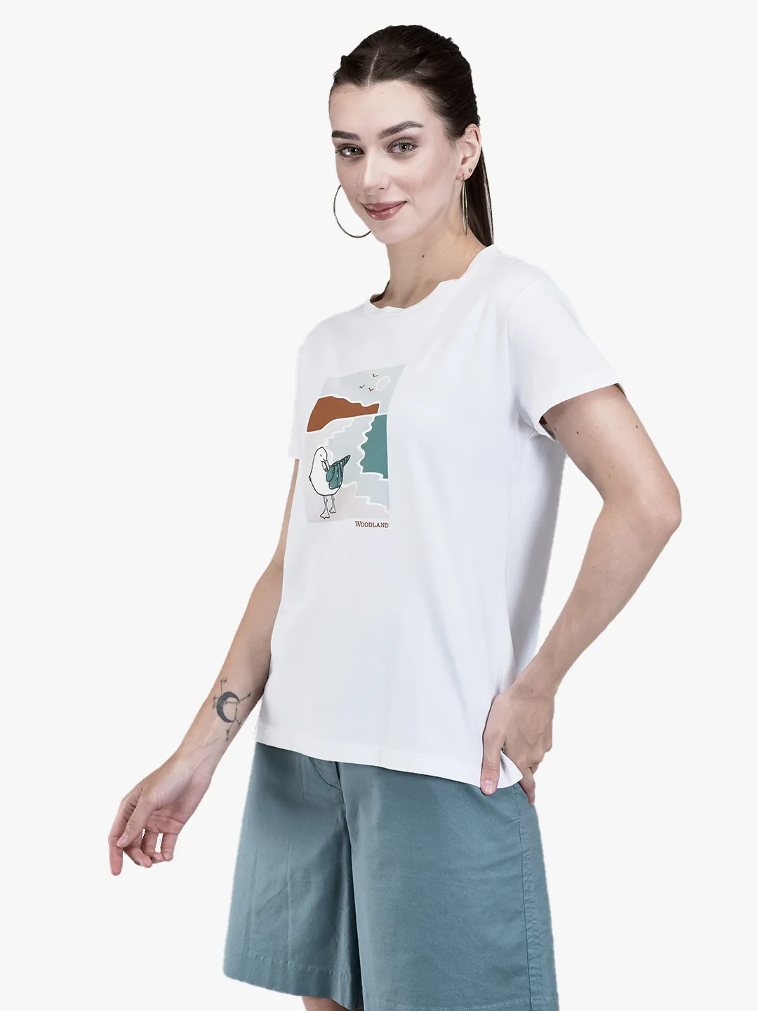 White Cotton Spandex Graphic Crew Neck T-Shirt 2