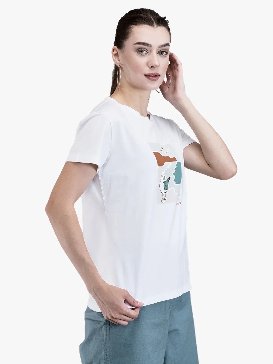White Cotton Spandex Graphic Crew Neck T-Shirt 3
