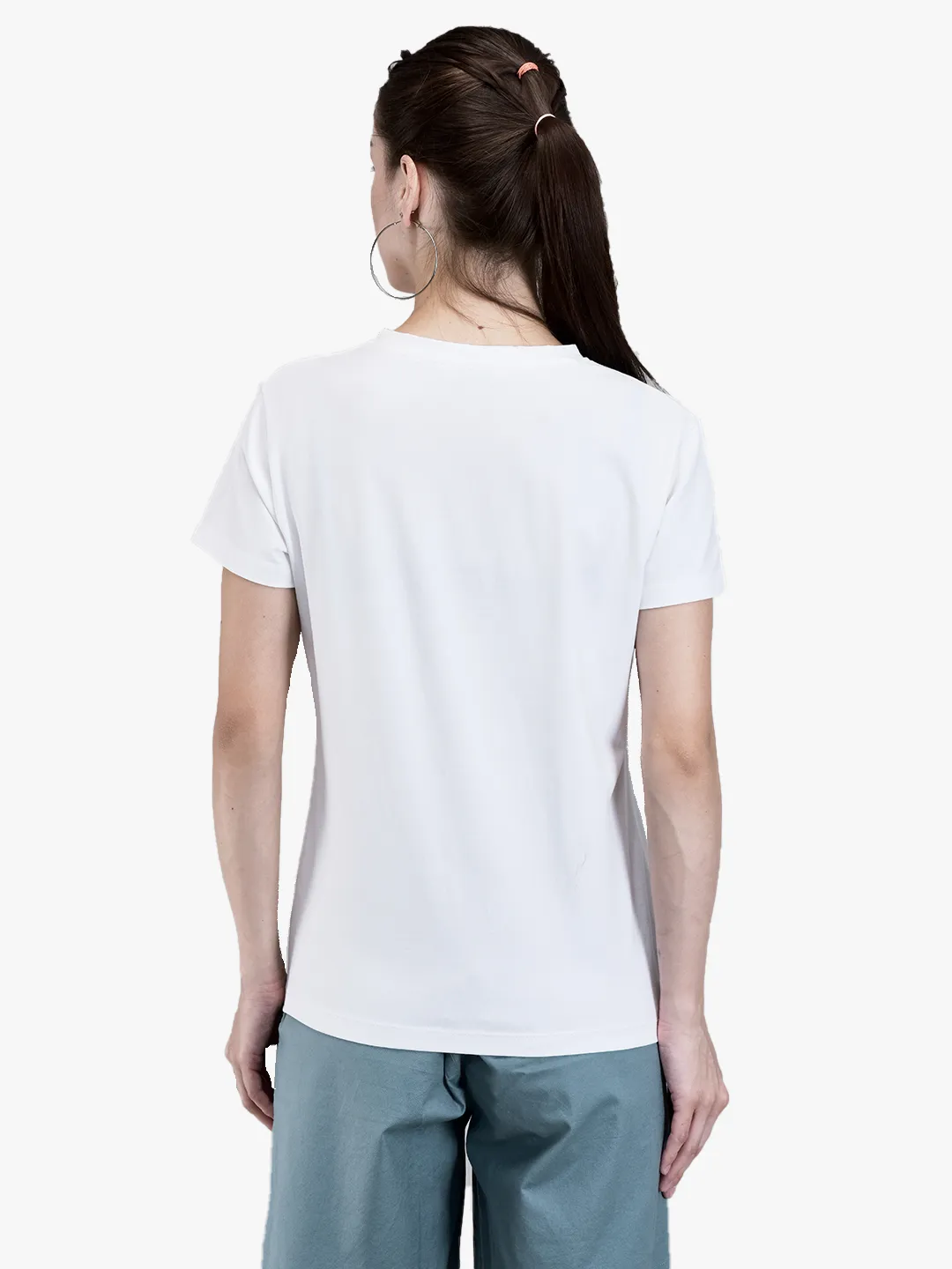 White Cotton Spandex Graphic Crew Neck T-Shirt 6