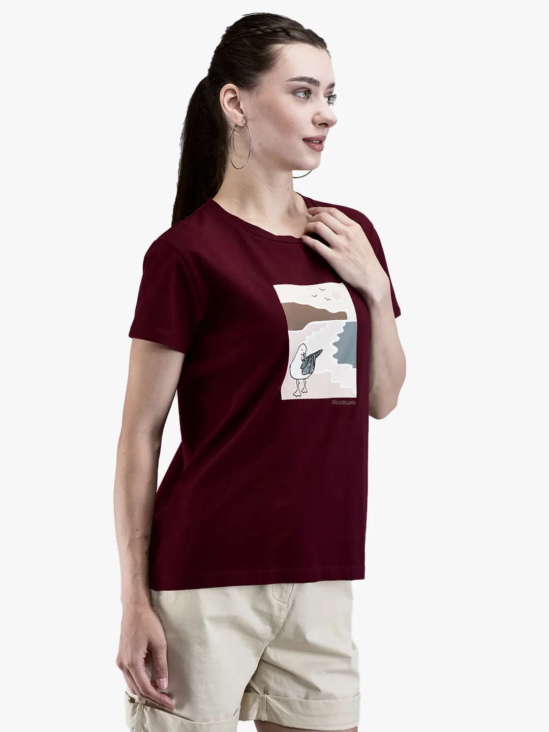 Wine Cotton Spandex Graphic Crew Neck T-Shirt 3