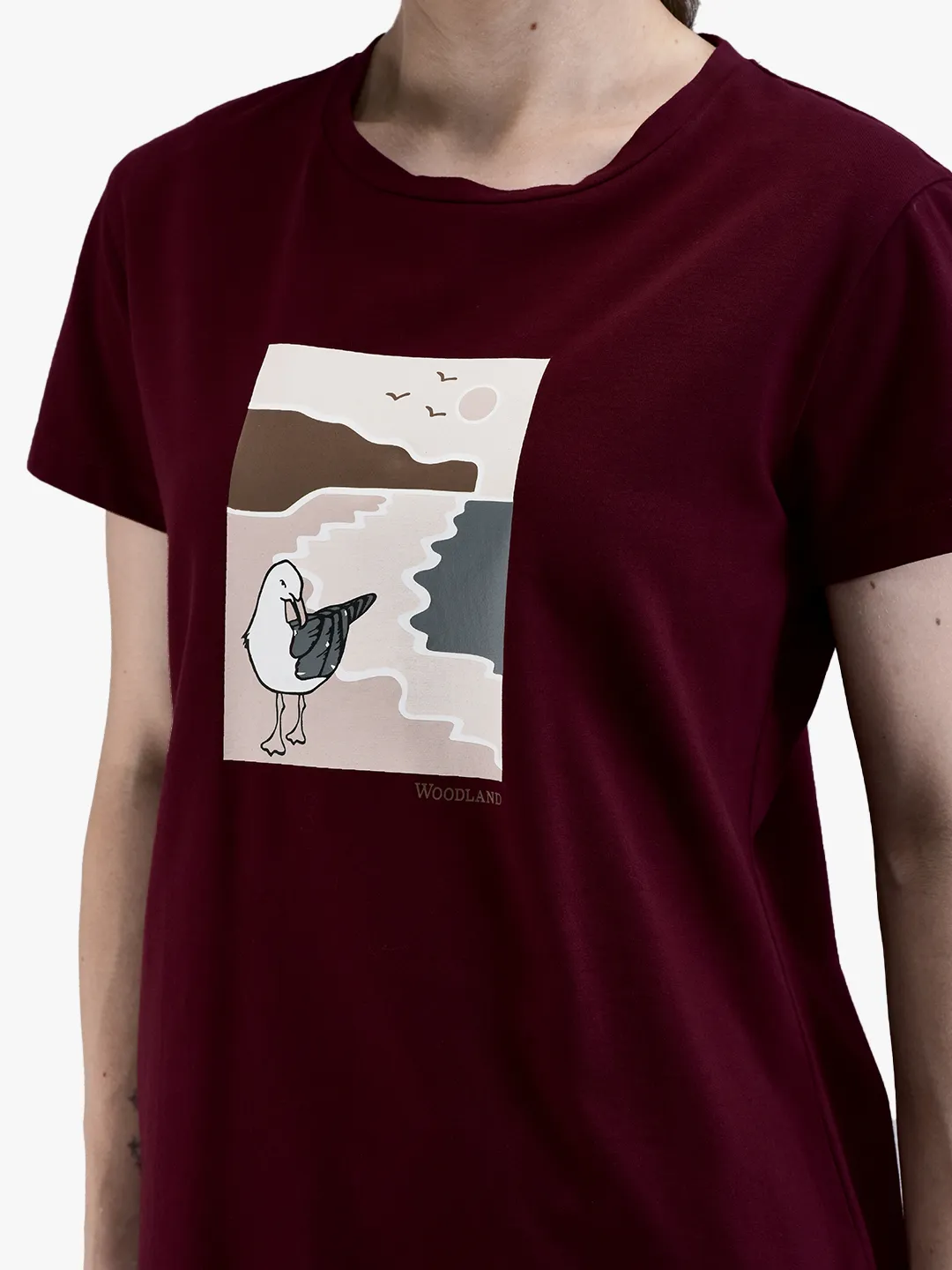 Wine Cotton Spandex Graphic Crew Neck T-Shirt 4